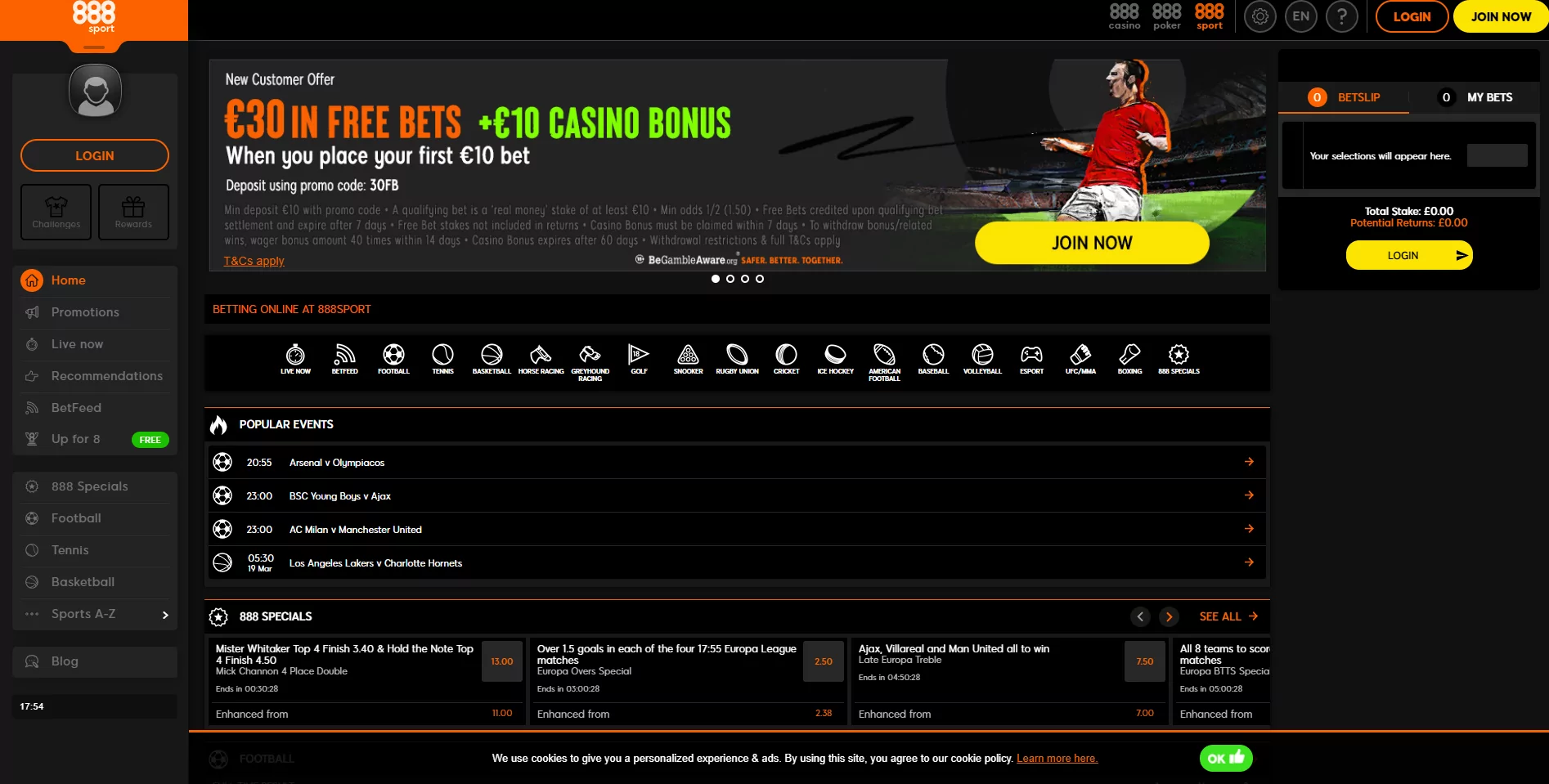 888sport homepage screenshot