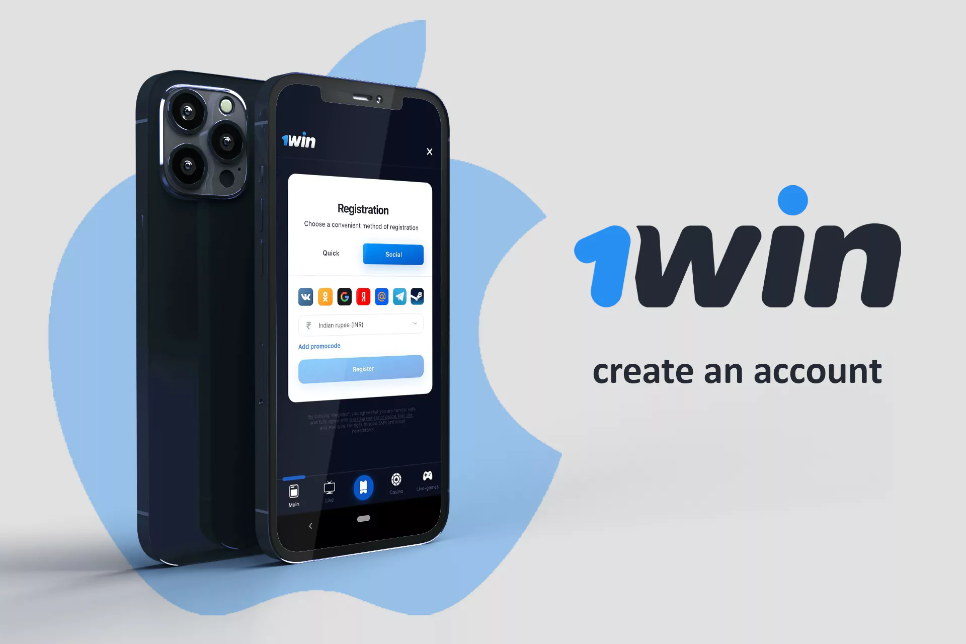 Click the "Sign up" button and create a new account at 1win App.