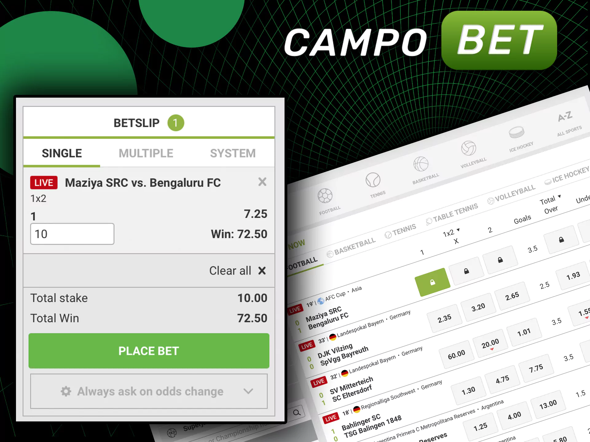 To start betting choose a sports event and analyze a match.