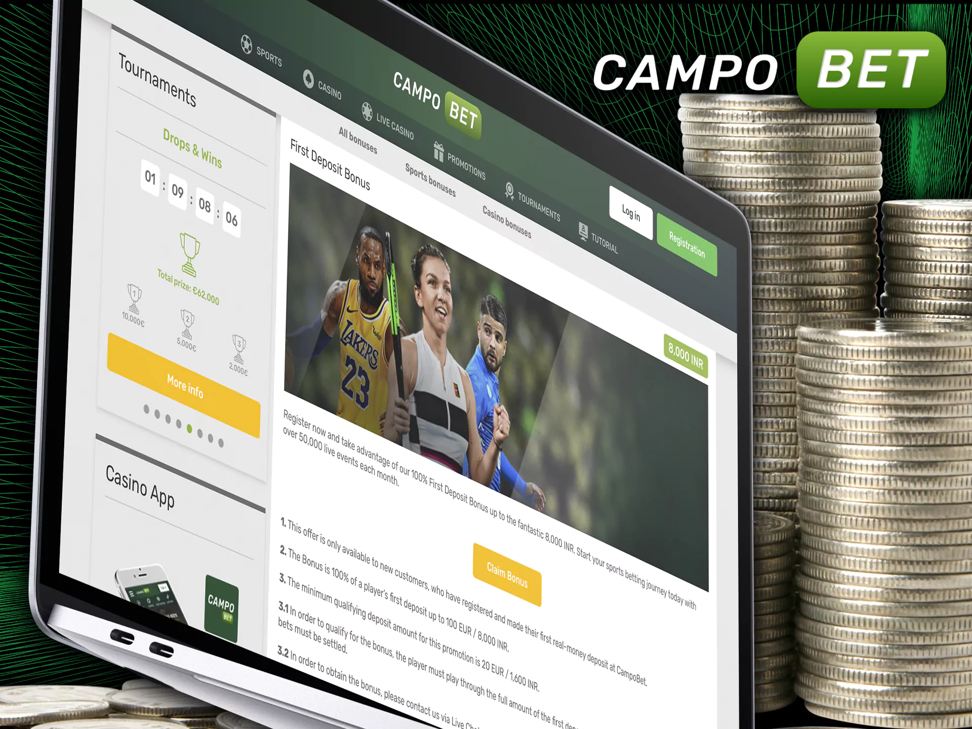 Create a new betting account and sign in to get the welcome bonus.