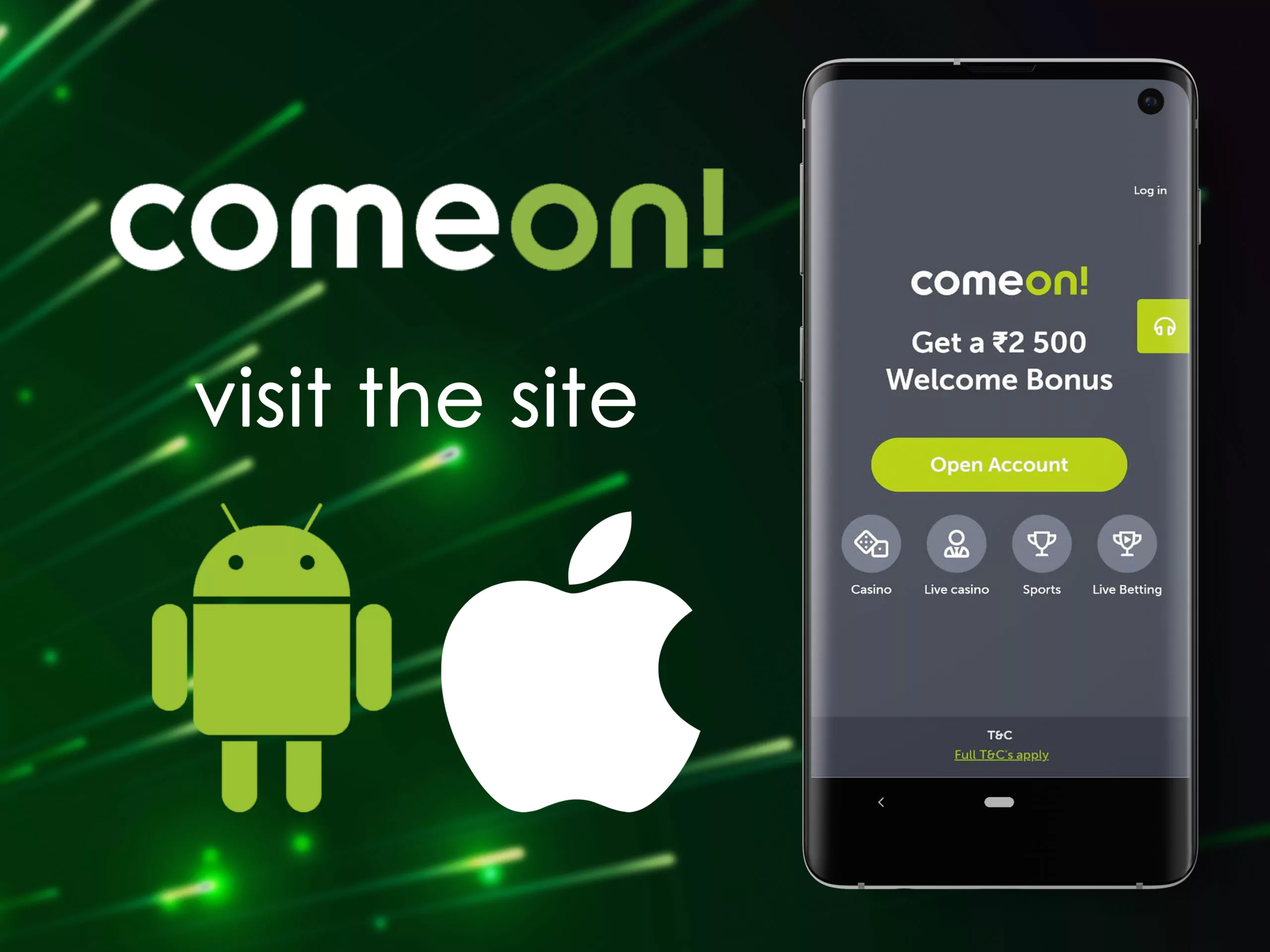 Open the site of Comeon in a mobile browser.