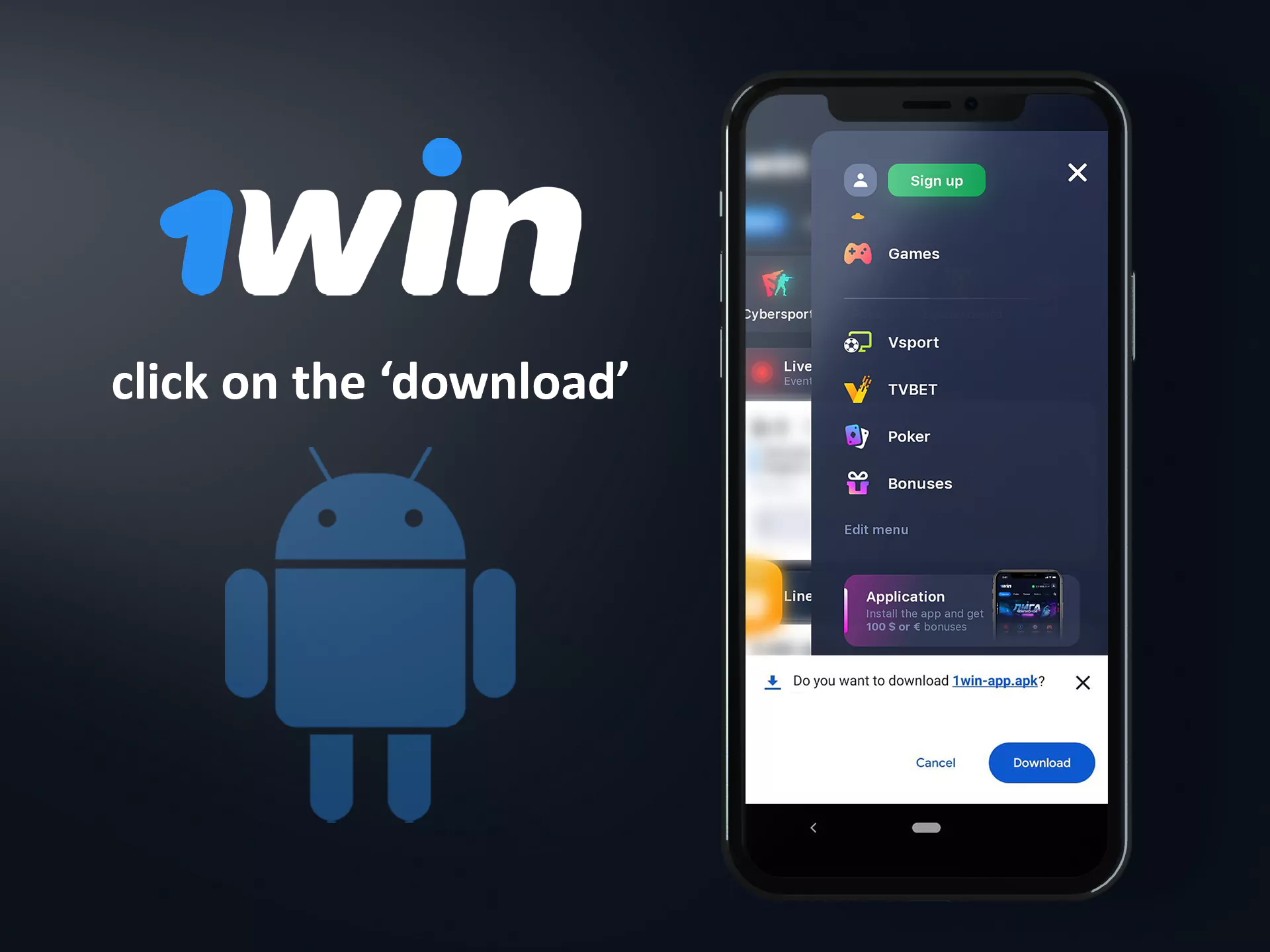 Allow the browser to download the application from the site of 1Win.