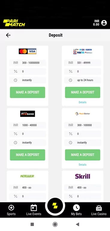 A section where you can choose your deposit methods. For example such as skrill, Neteller and many others.