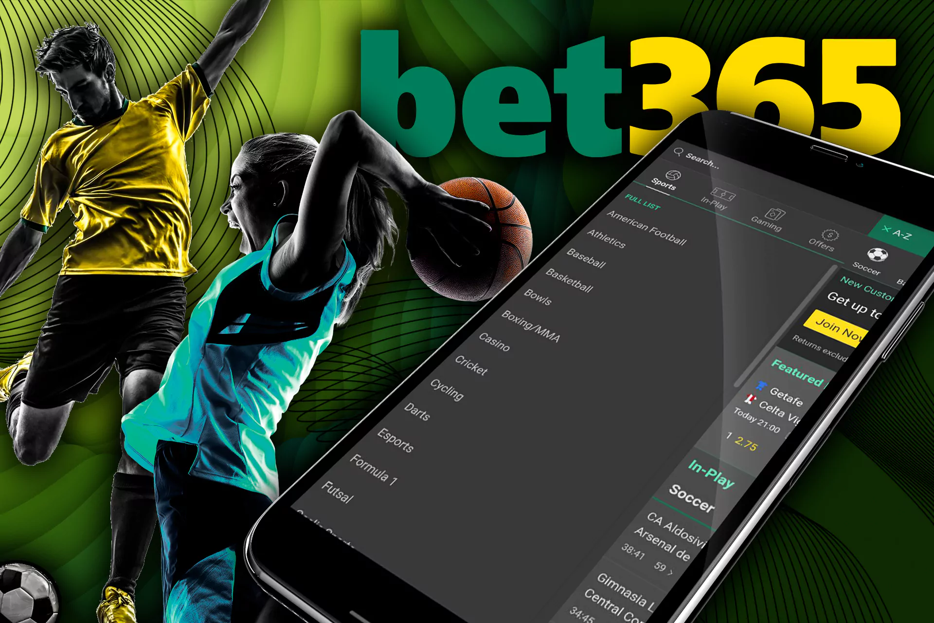 List of sports available in the Bet365 app.