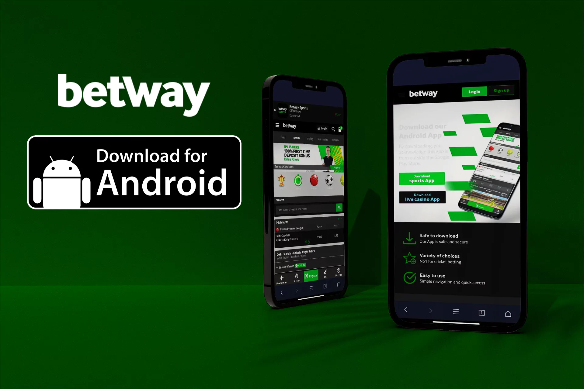 Betway has a special apk file for android phones. Download it to your device and enjoy the privileges of the bookmaker.