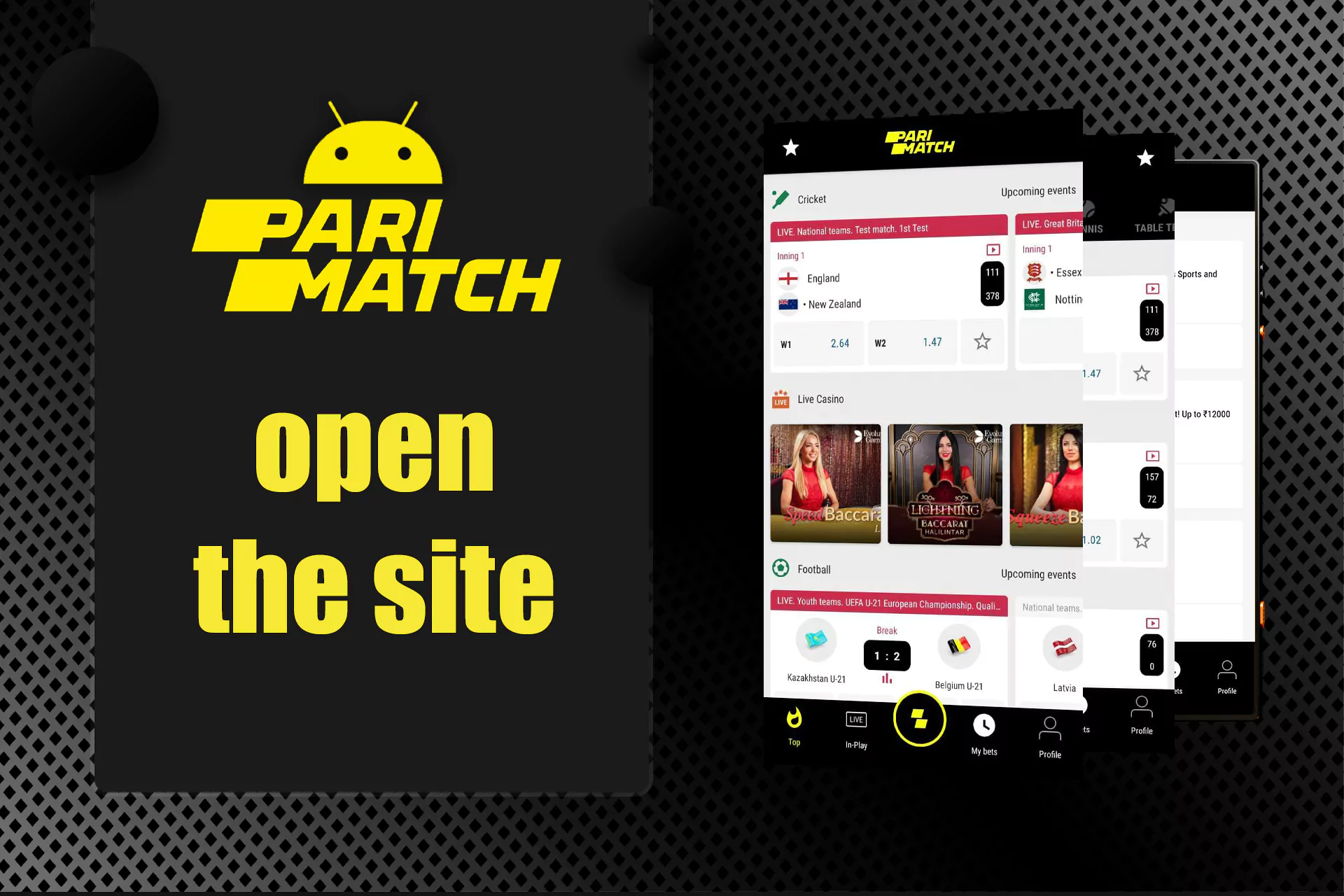 Open the official website of the company and go to the section with applications, or download the Parimatch apk file directly from here.