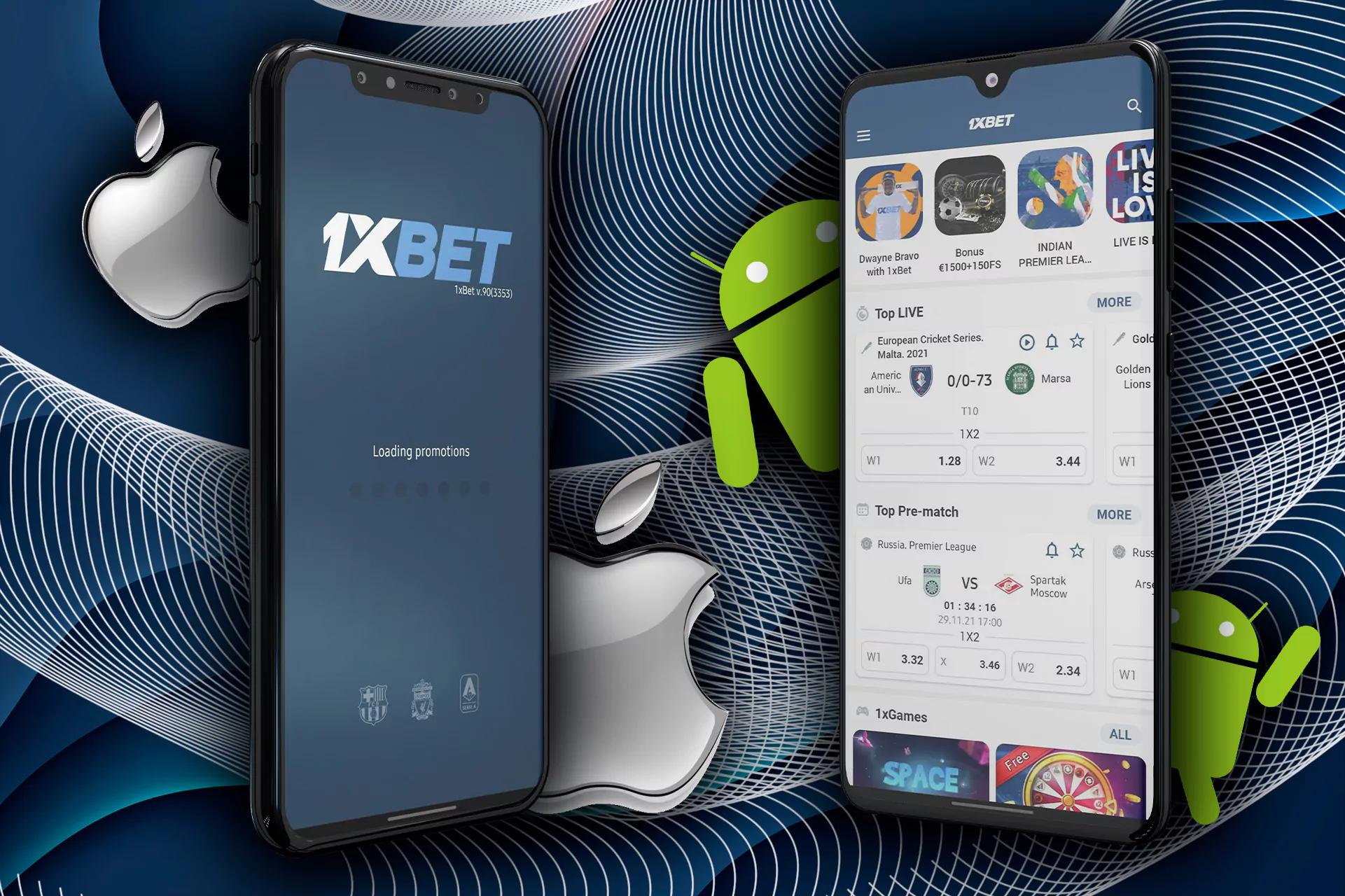 Install the 1xbet app and place bets via your mobile phone.