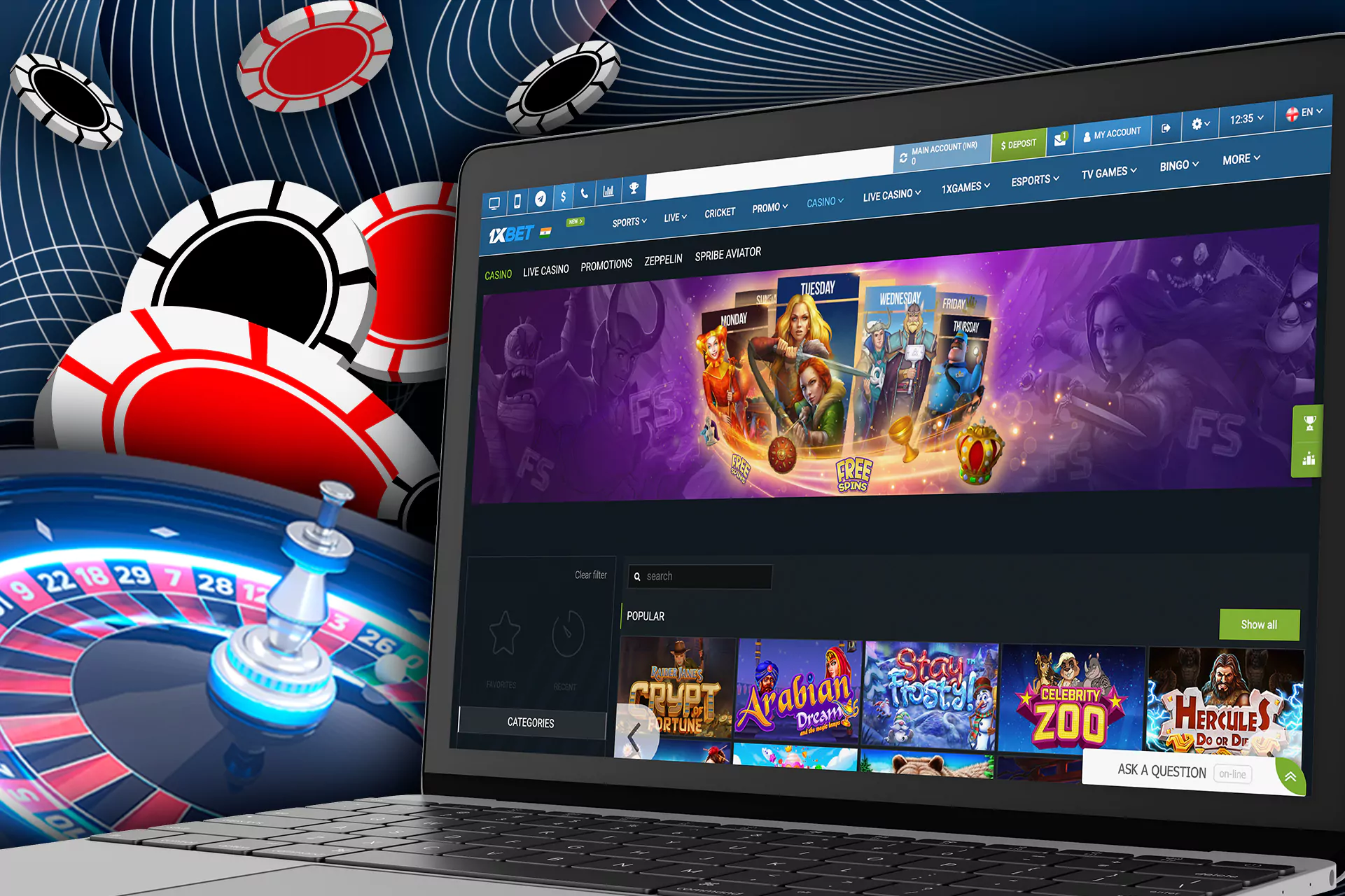Play your favorite games in the 1xBet online casino section.