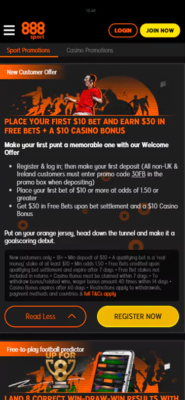 A section with promotions and promotions for sports betting.