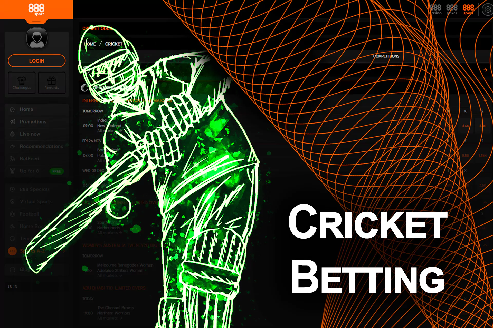 Cricket is the most popular sports discipline for betting among Indian users of 888sport.