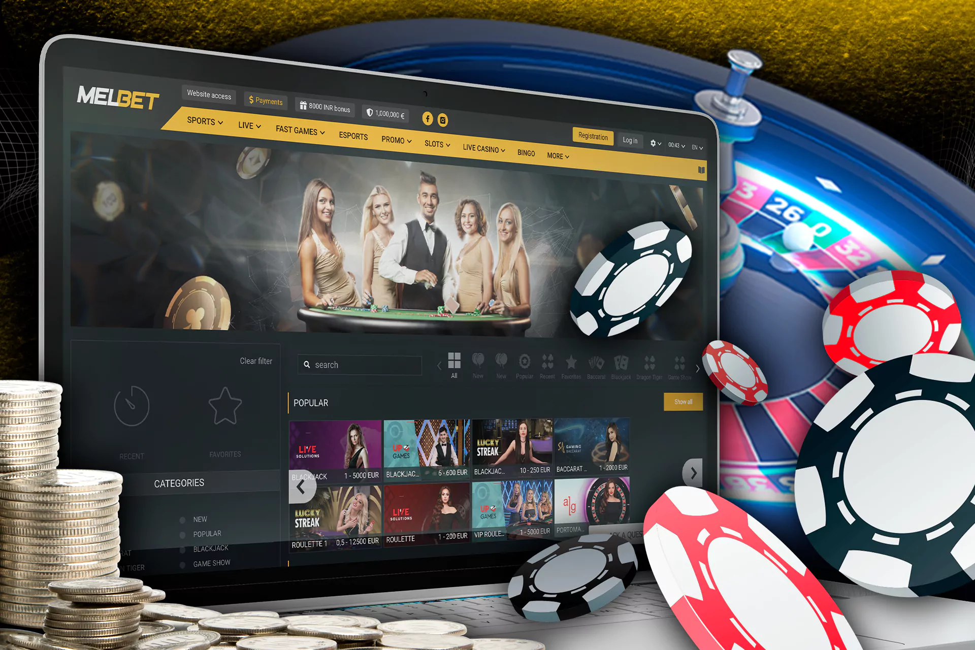 Play live casino games in the Melbet casino section.