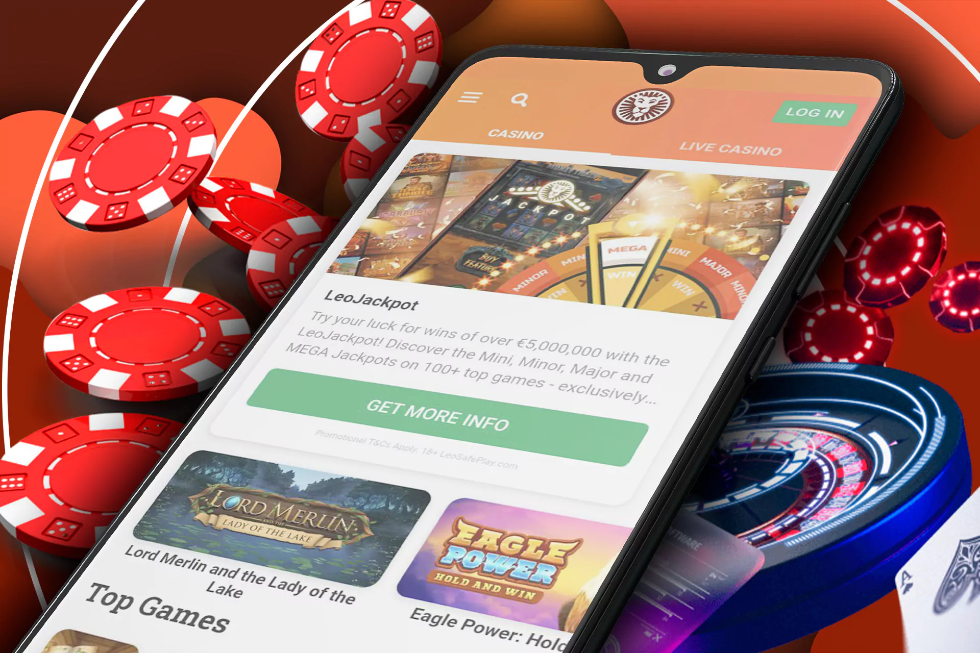 Play your favorite games in the Casino section.