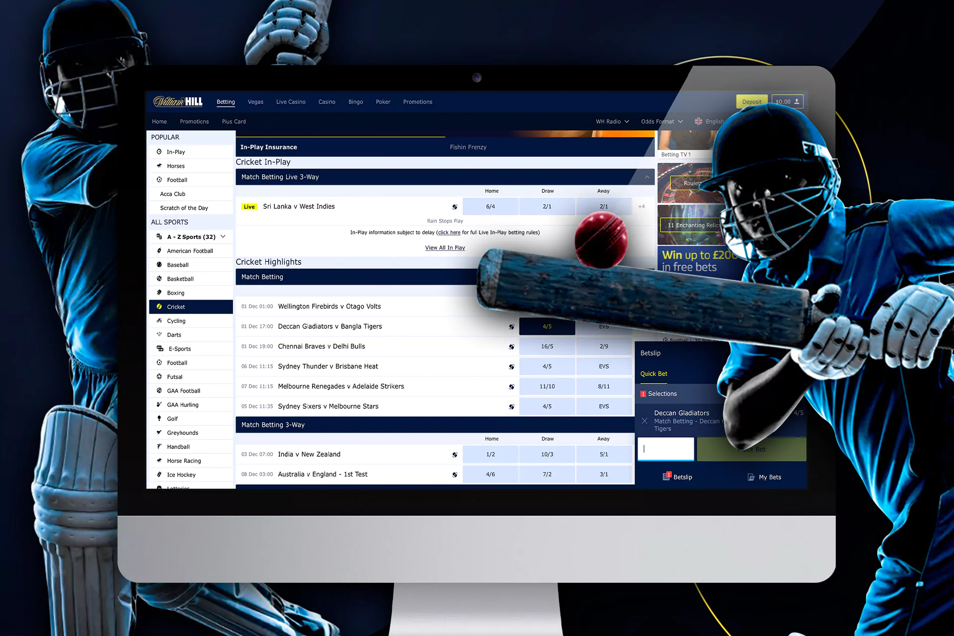 Place bets on your favorite cricket leagues at William Hill.