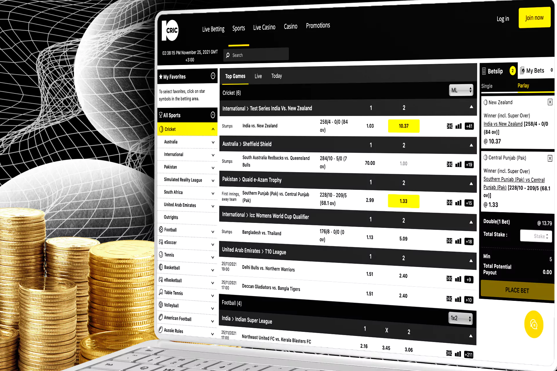 Create an account at 10Cric, top it up and bet on sports.