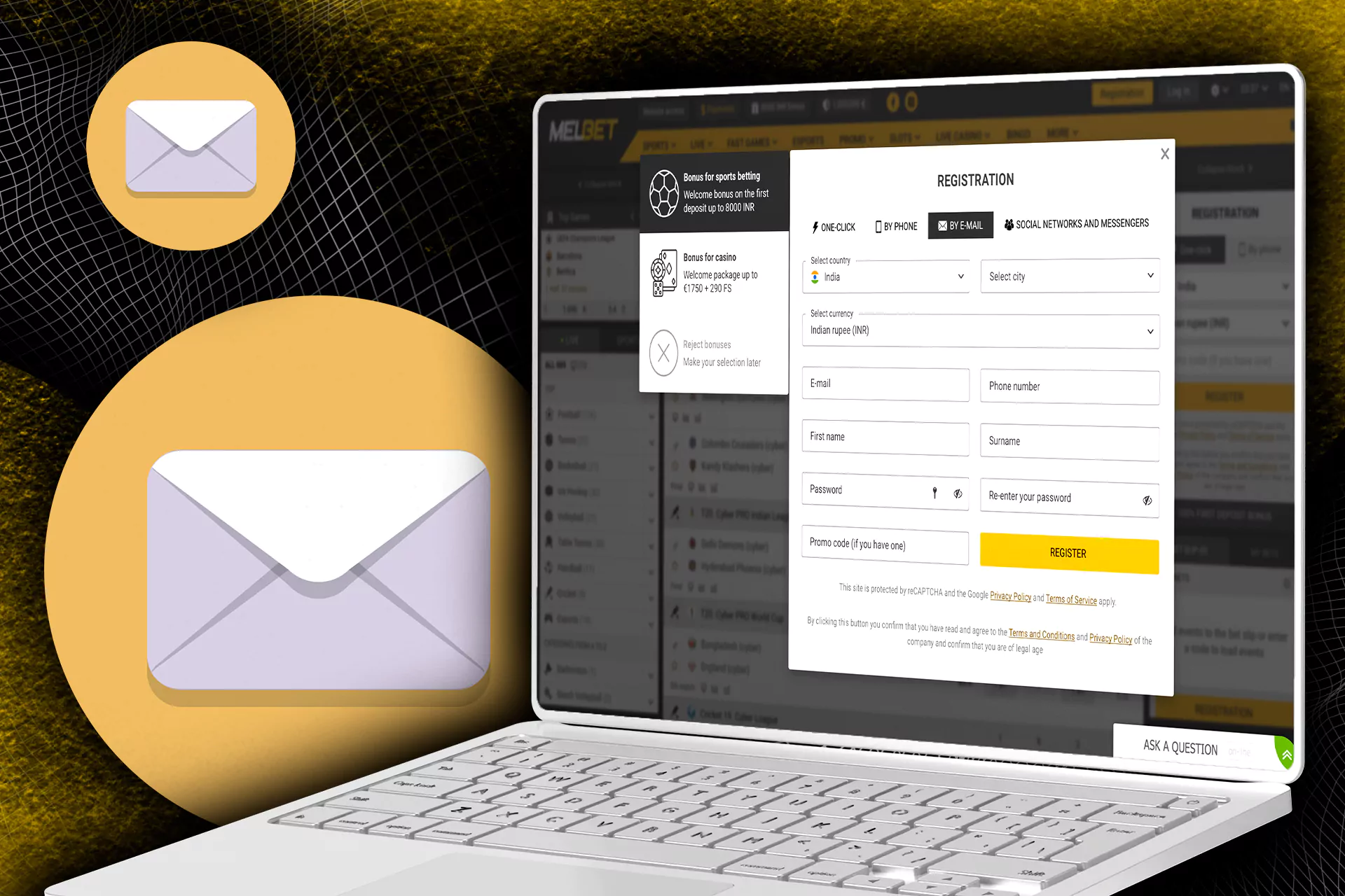 You can create your Melbet account using your email.