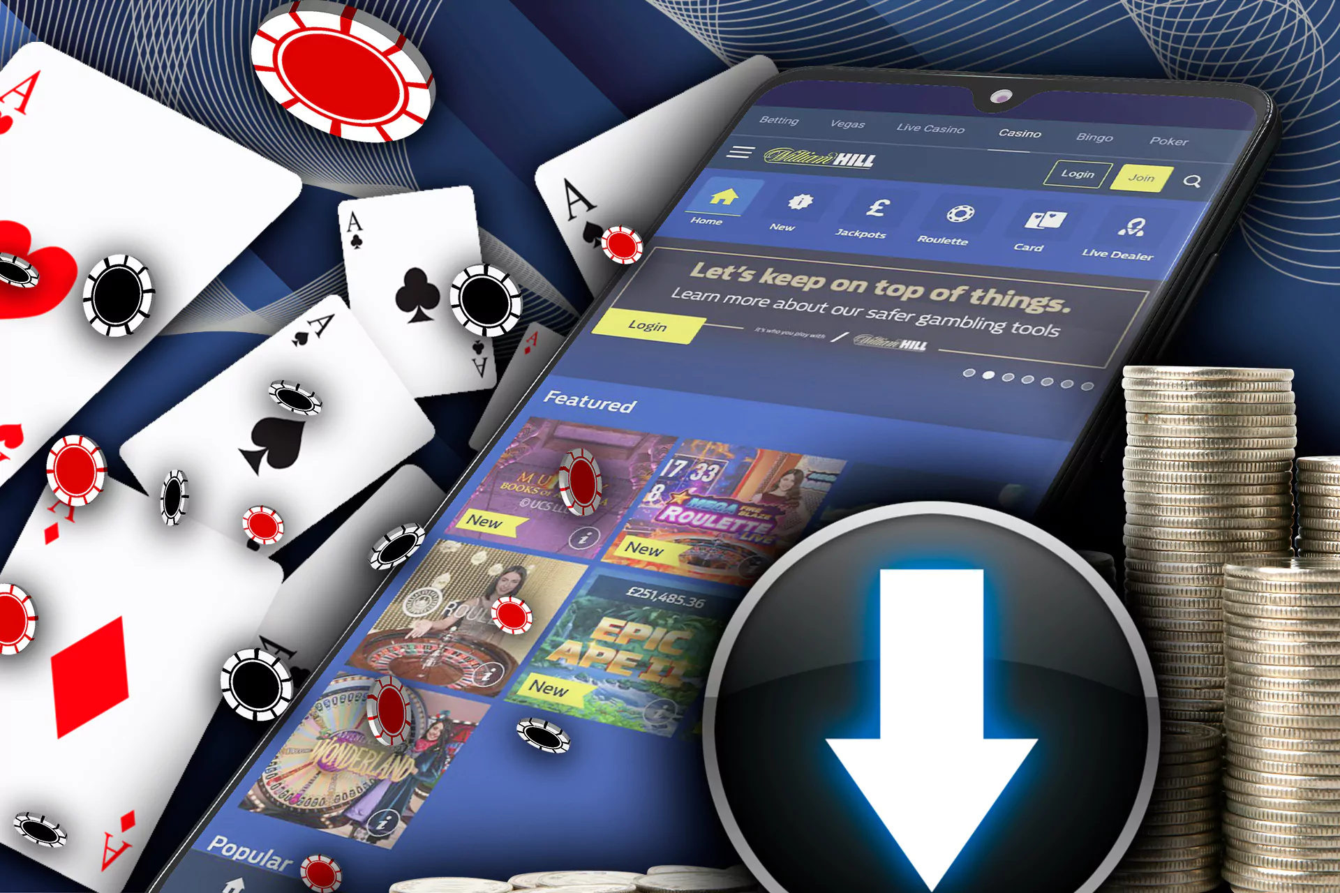 You can play games in the casino section of the app.