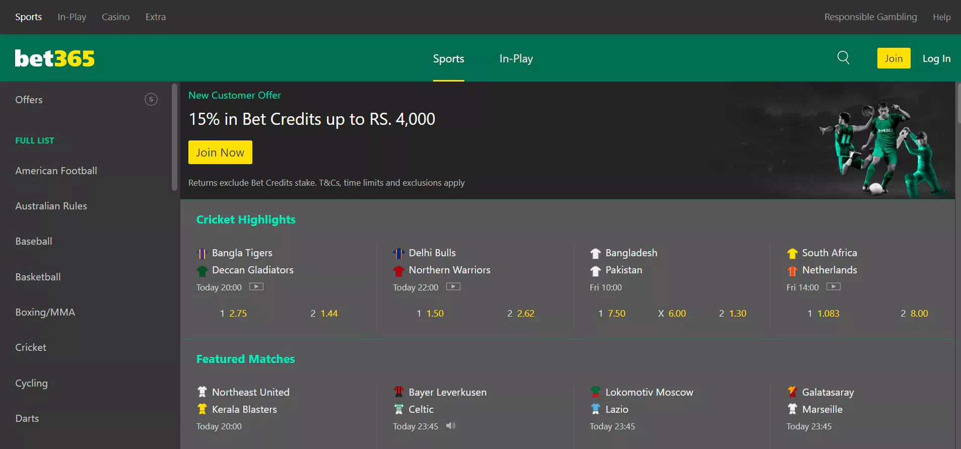 bet365 sports betting page