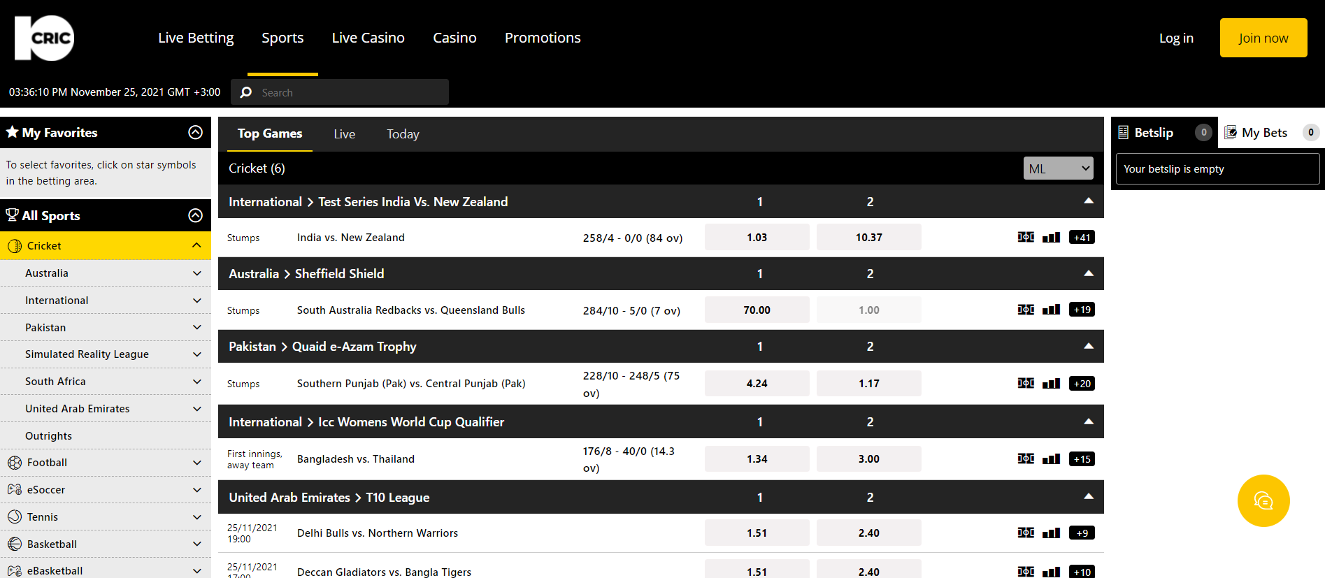 10cric bookmaker page betting menu