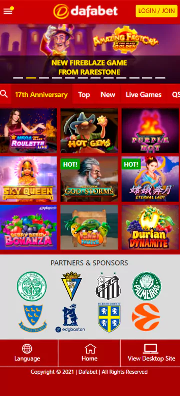 The live casino game selection page in the mobile application from the bookmaker dafabet