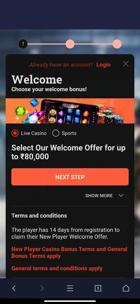 Welcome bonus in mobile sports betting app from online casino Leovegas