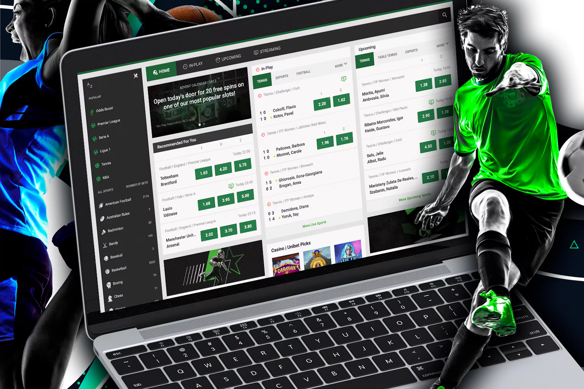 Place bets on football, tennis, volleyball and other sports at Unibet.