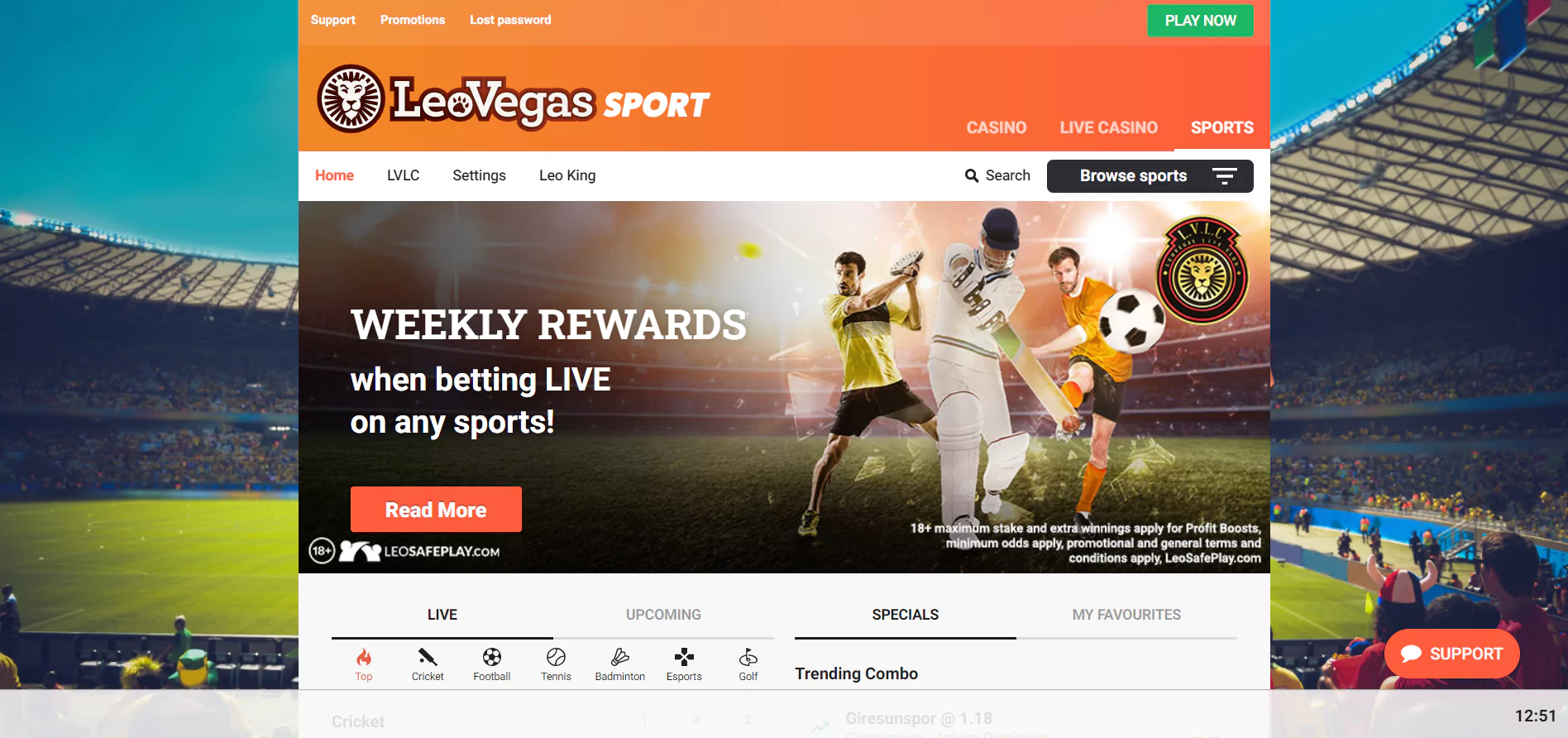 Leovegas Online Casino Sports Betting Home Page