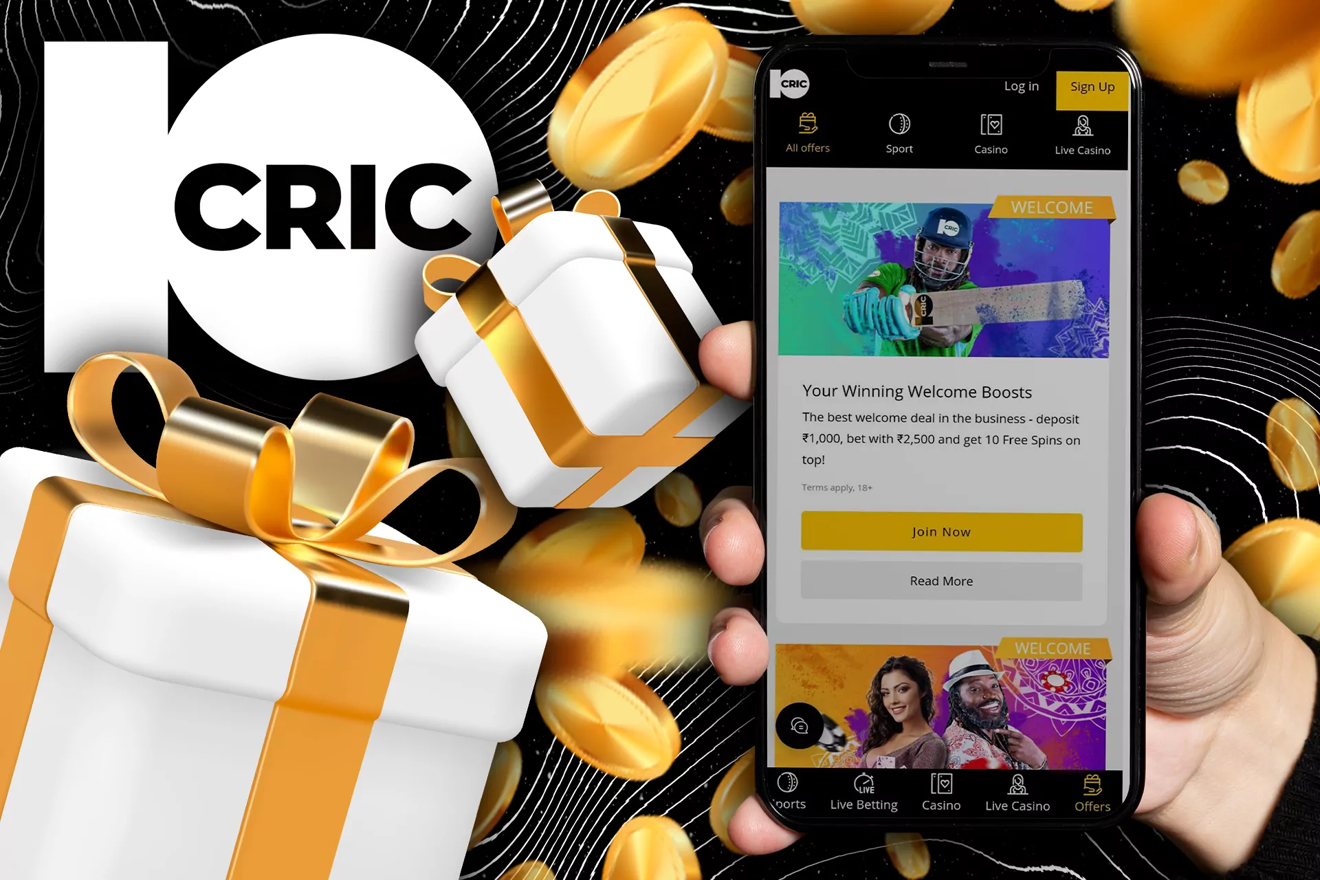 In the official app of 10Cric, you can find all the same available bonuses and promotions from the bookie.