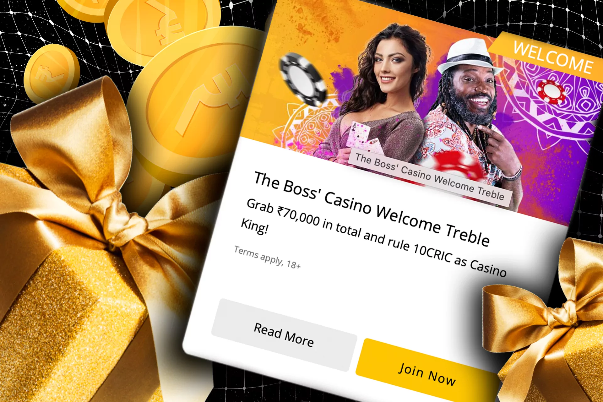 Through the 3 first deposits, you can get up to 70000 INR as a bonus on playing casino games.
