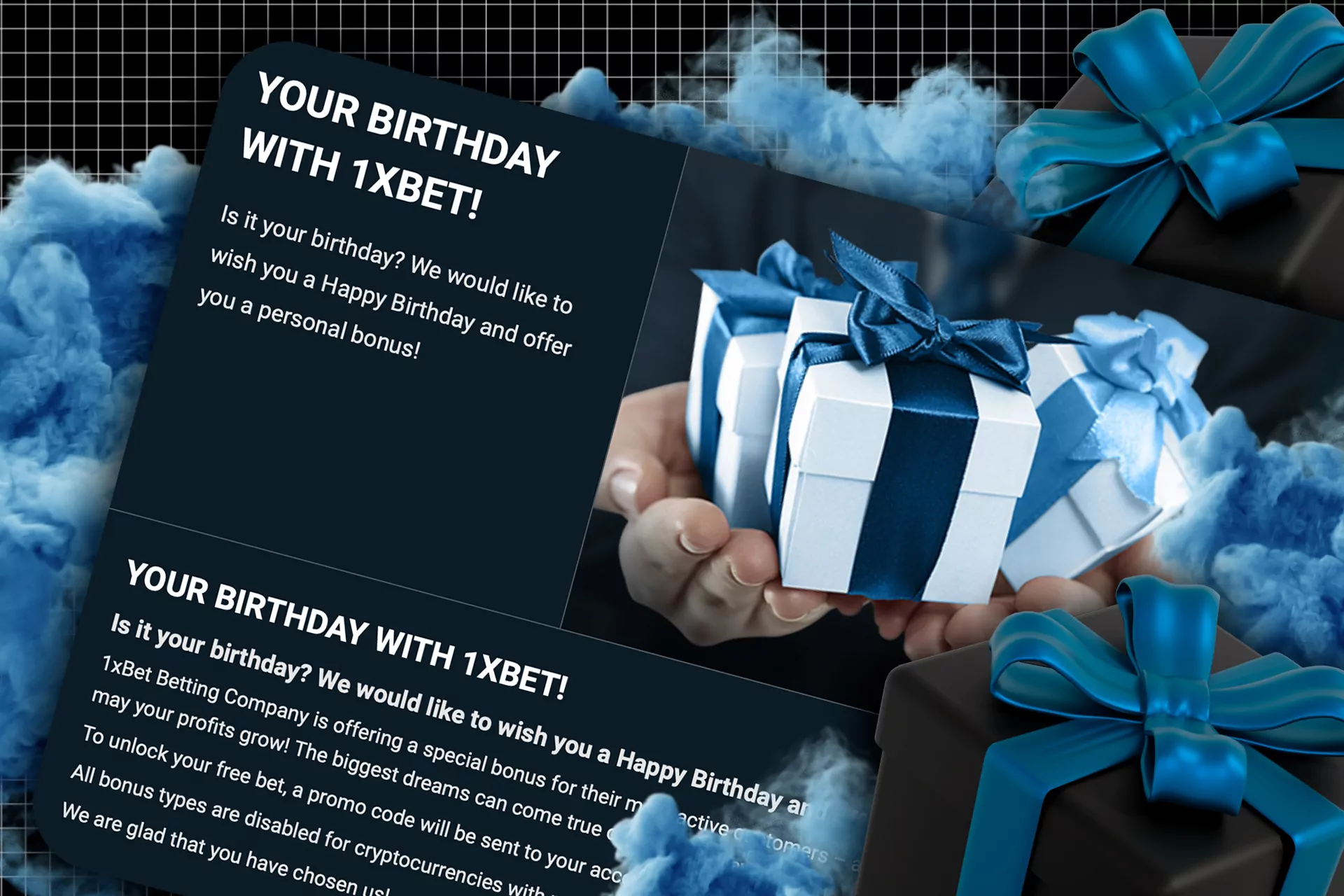 If you have a birthday at the nearest time, don't miss the chance to get the personal bonus from 1xBet.