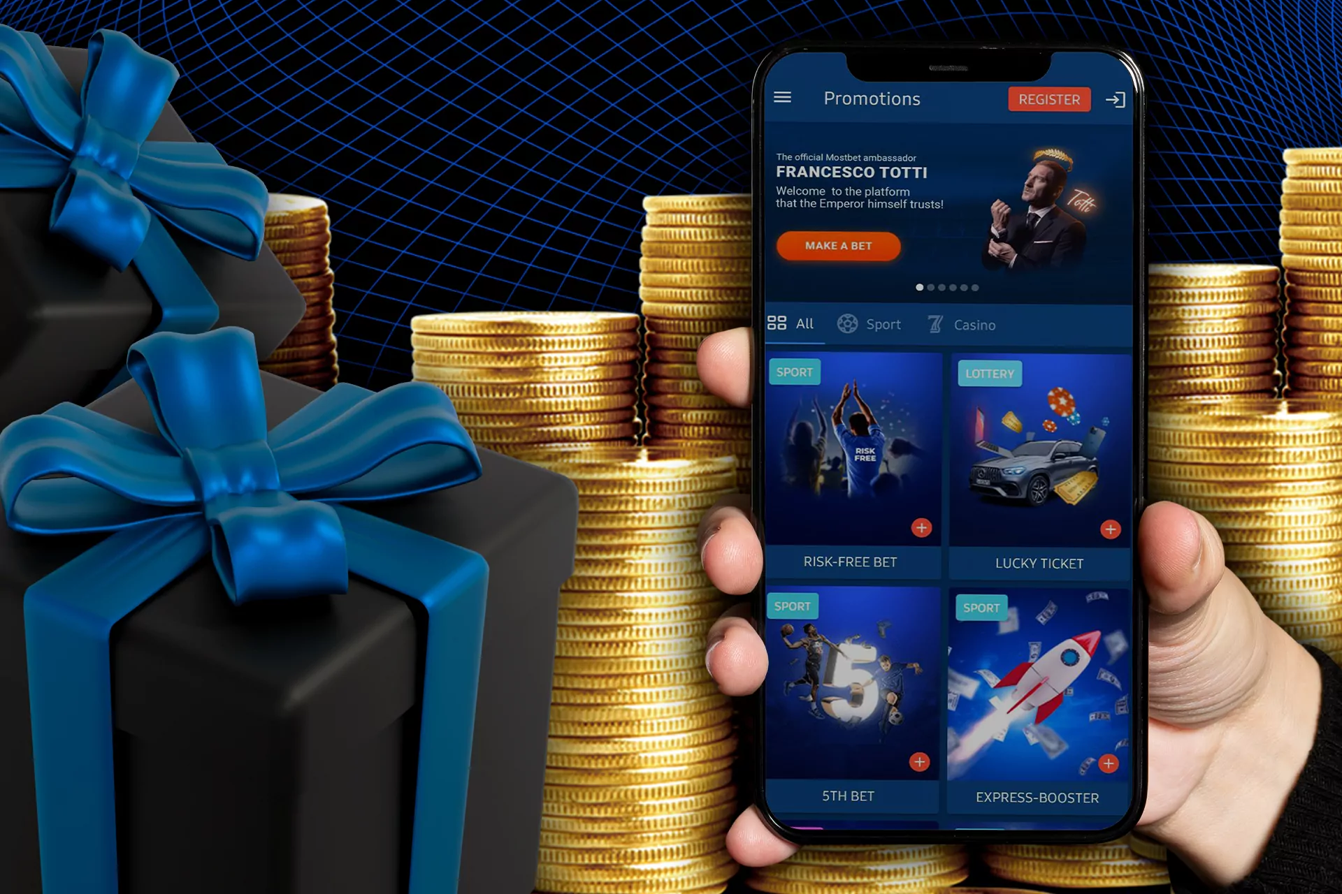 In the Mostbet app, you have access to all the available bonus programs as well.