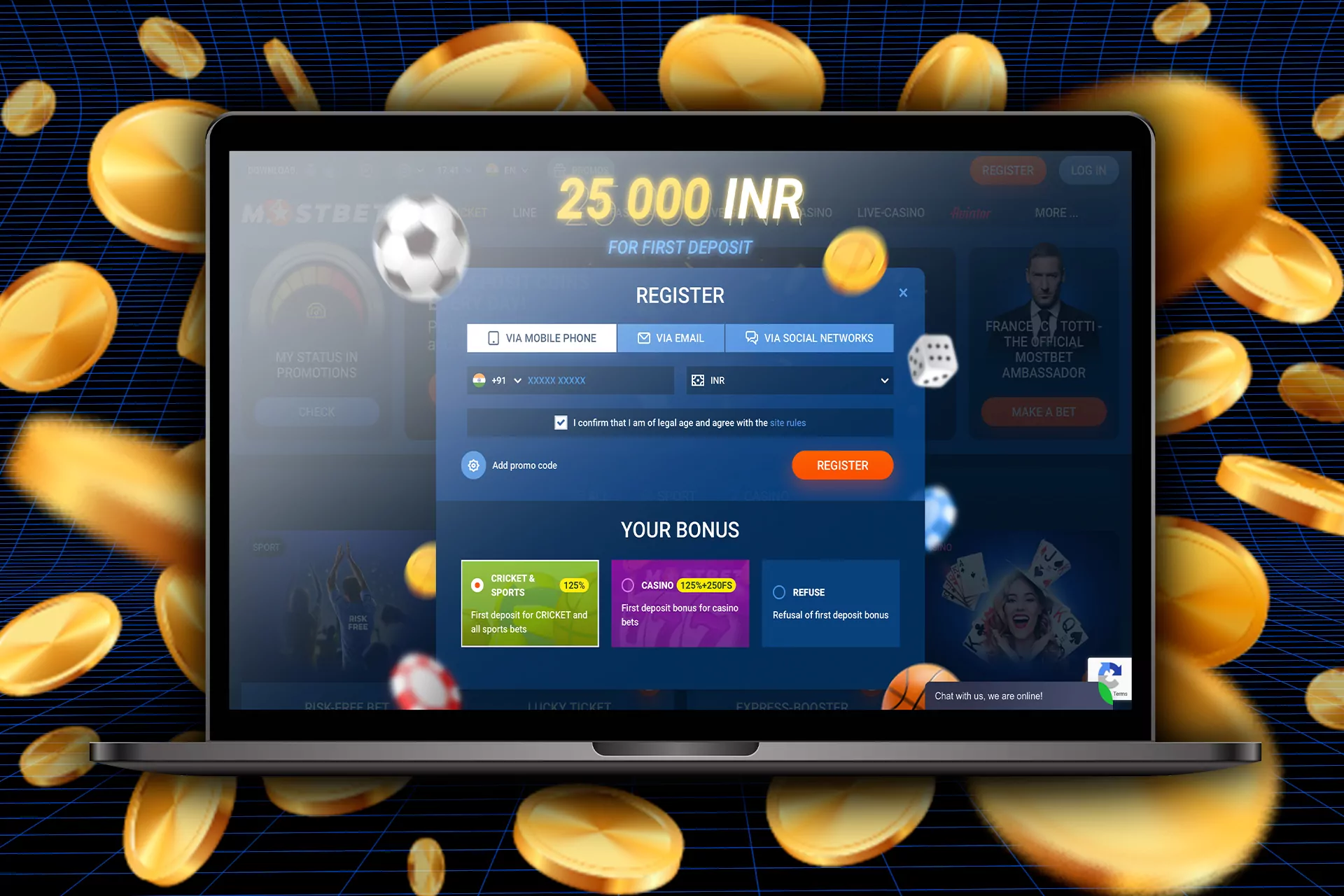 To get the welcome bonus, you need to choose it during the registration at Mostbet.