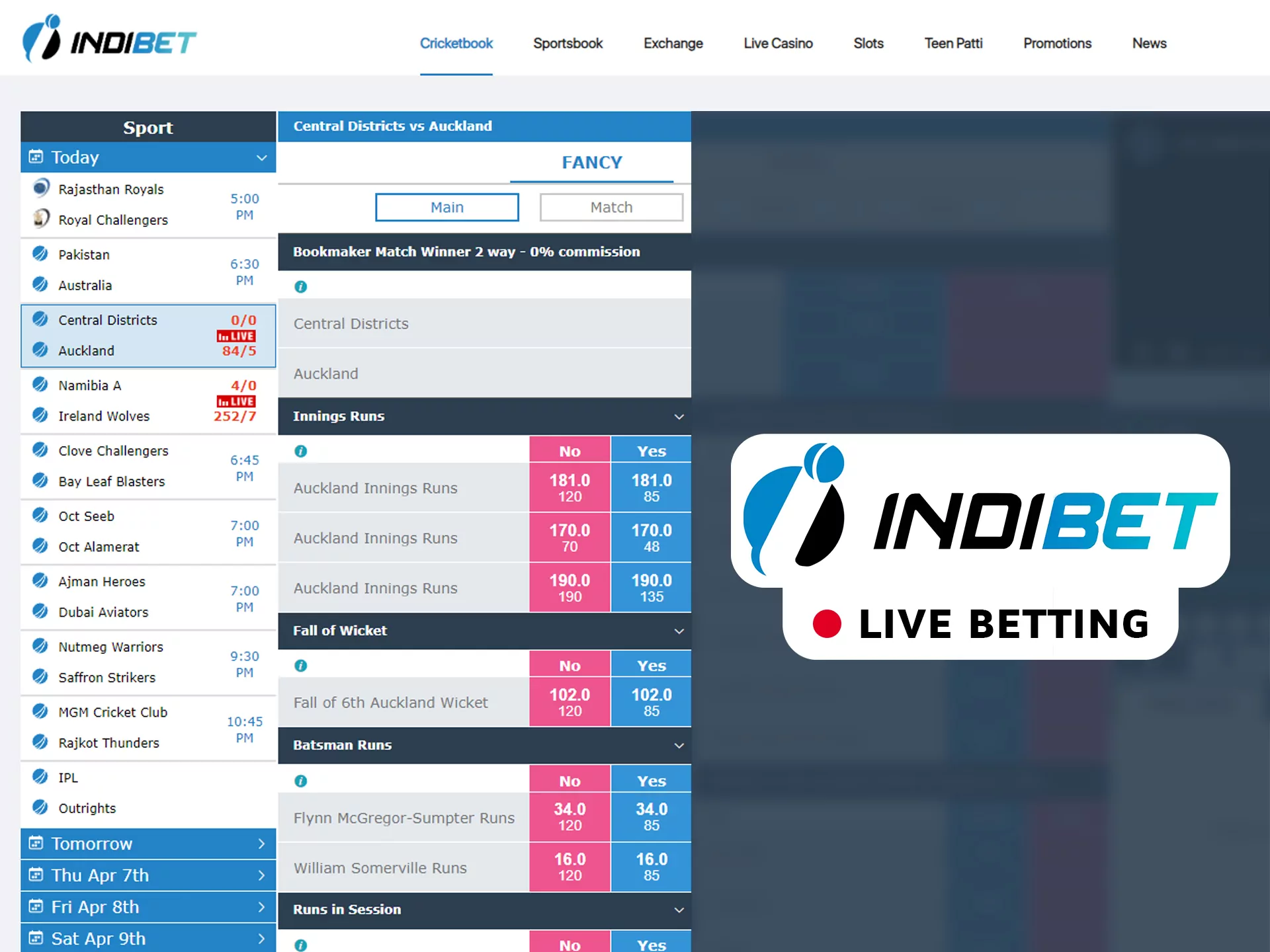 Bet in live at Indibet.