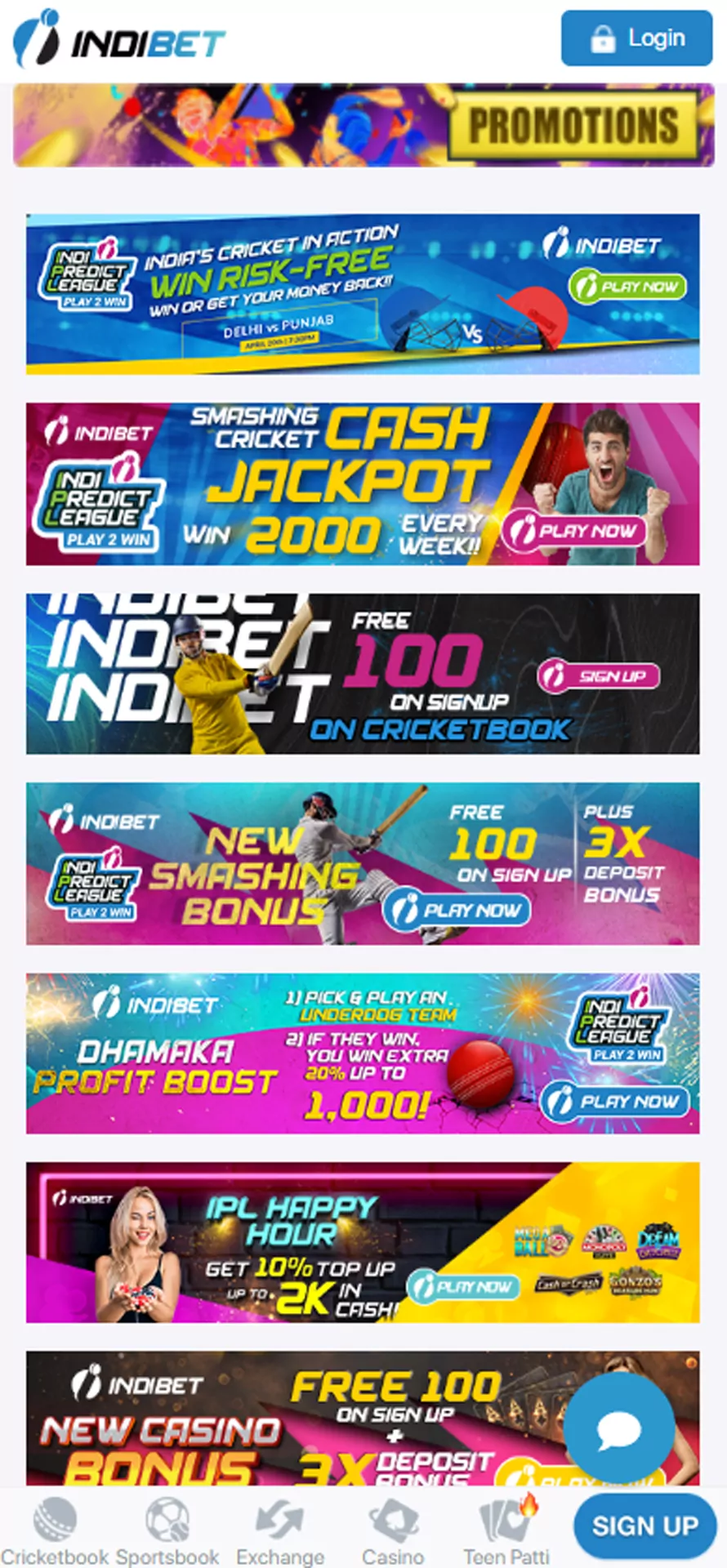Check promotions at Indibet.