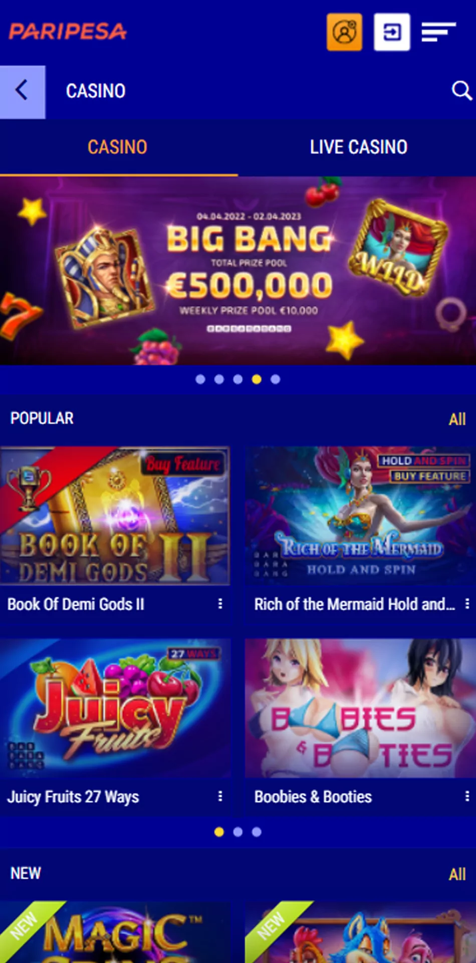 Play slots and win money at Paripesa.