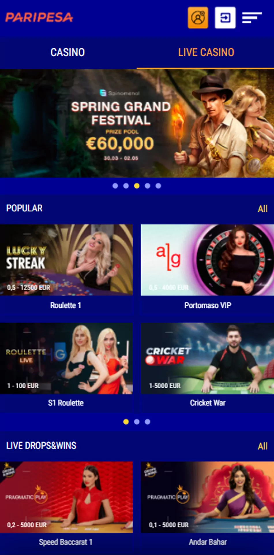 Play casinos at Paripesa.