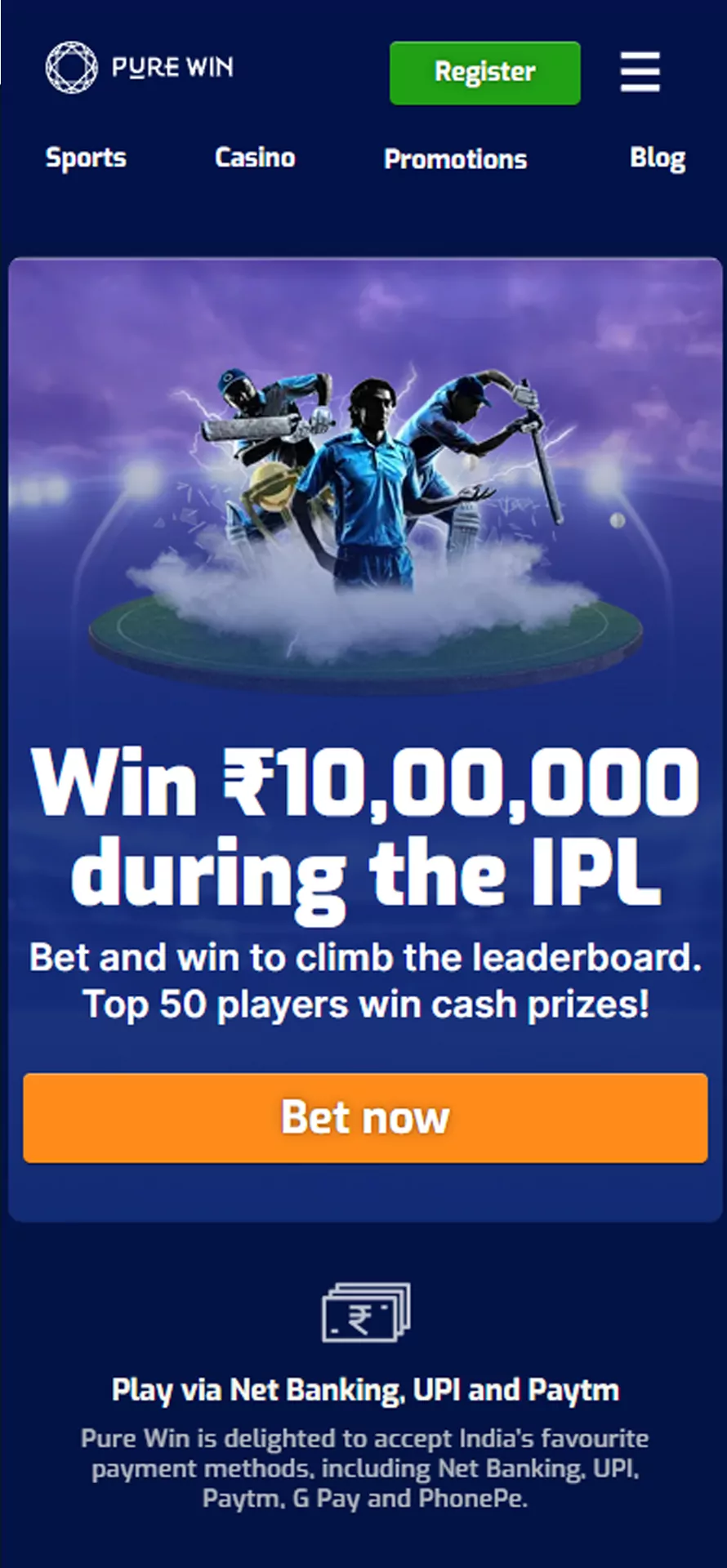 Start betting at Pure Win during IPL.