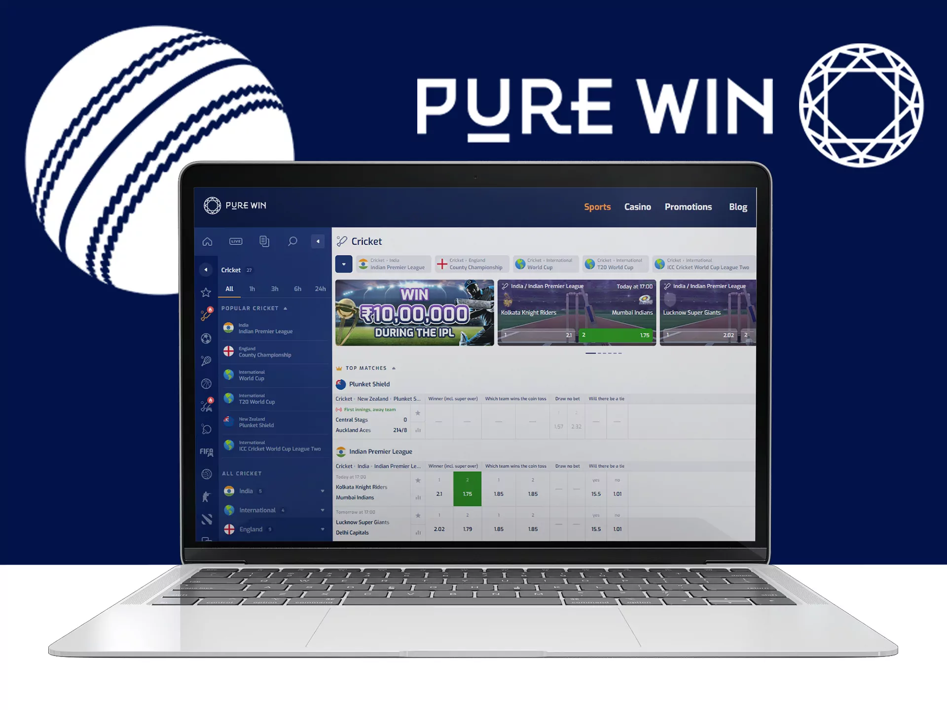 Bet on cricket matches at Pure Win.
