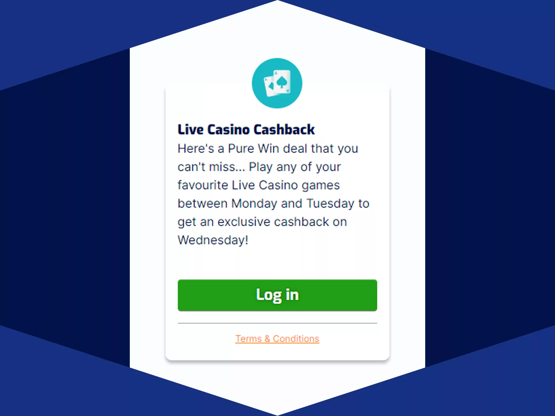 Get cashback for betting at casino.