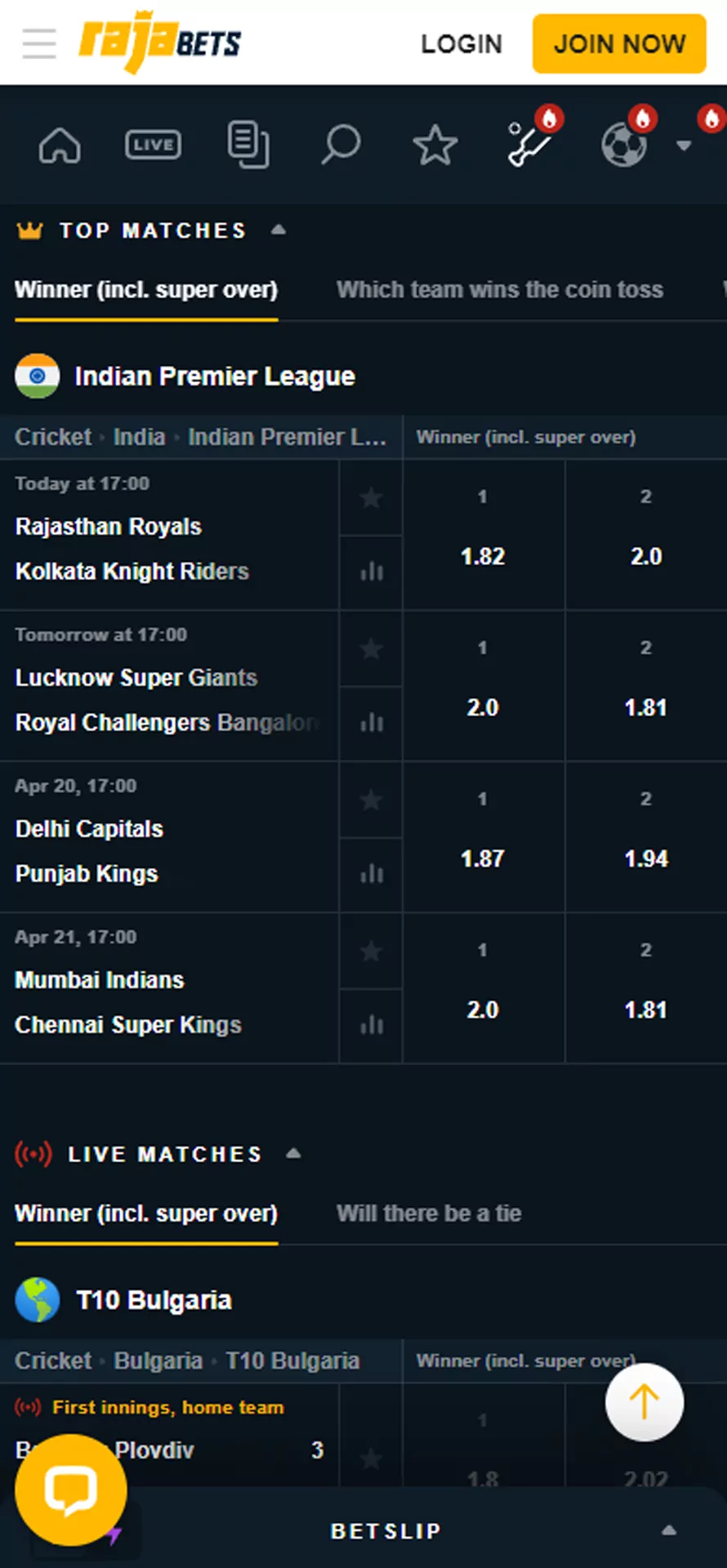 Bet on IPL via Rajabets mobile app.