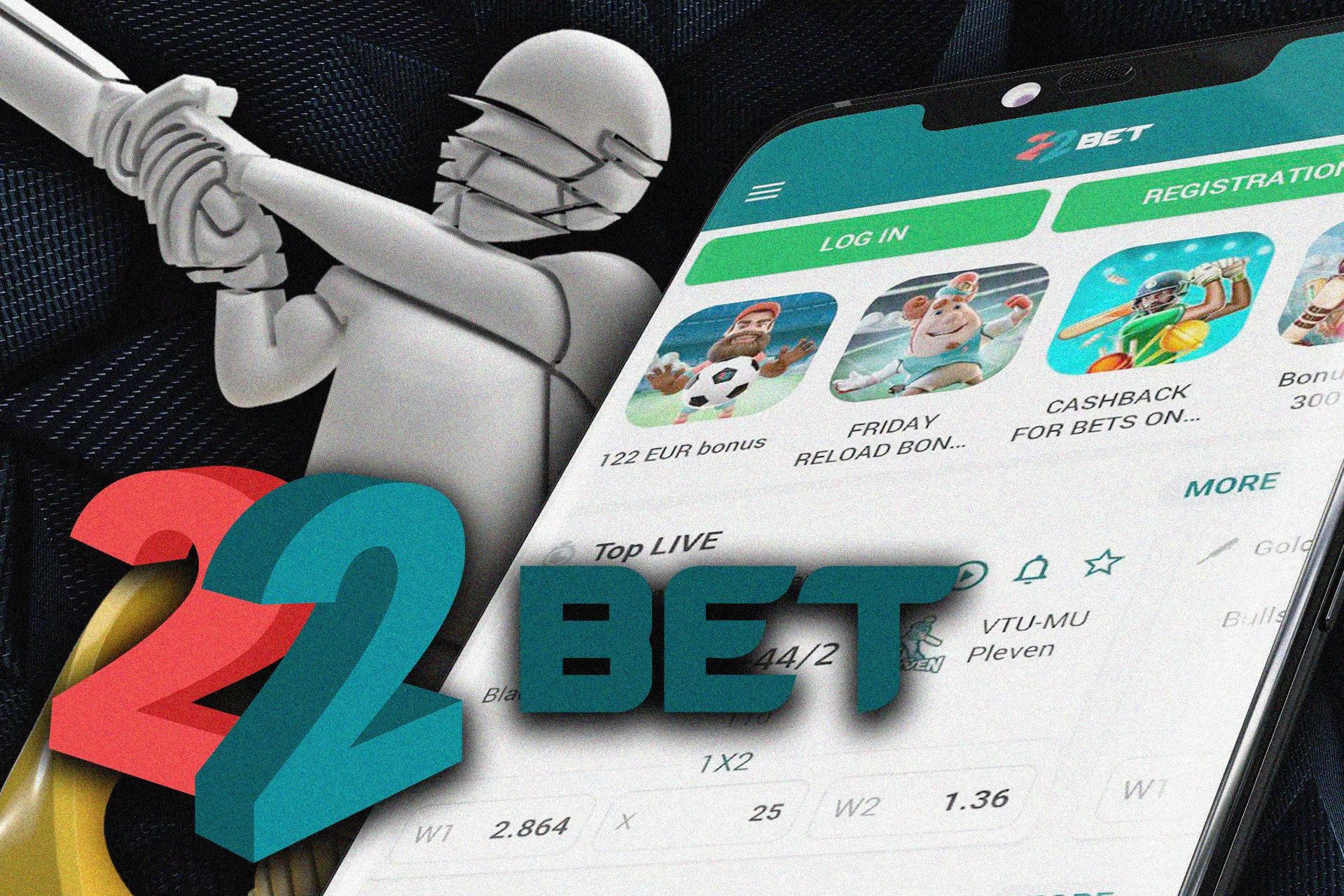 22bet app for cricket betting.