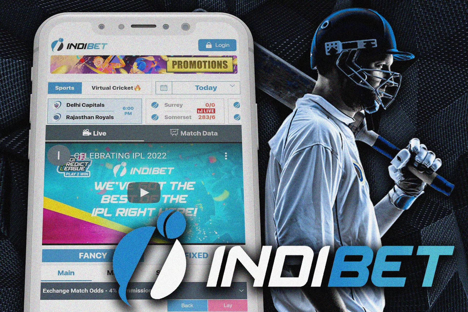 Indibet app for cricket betting.