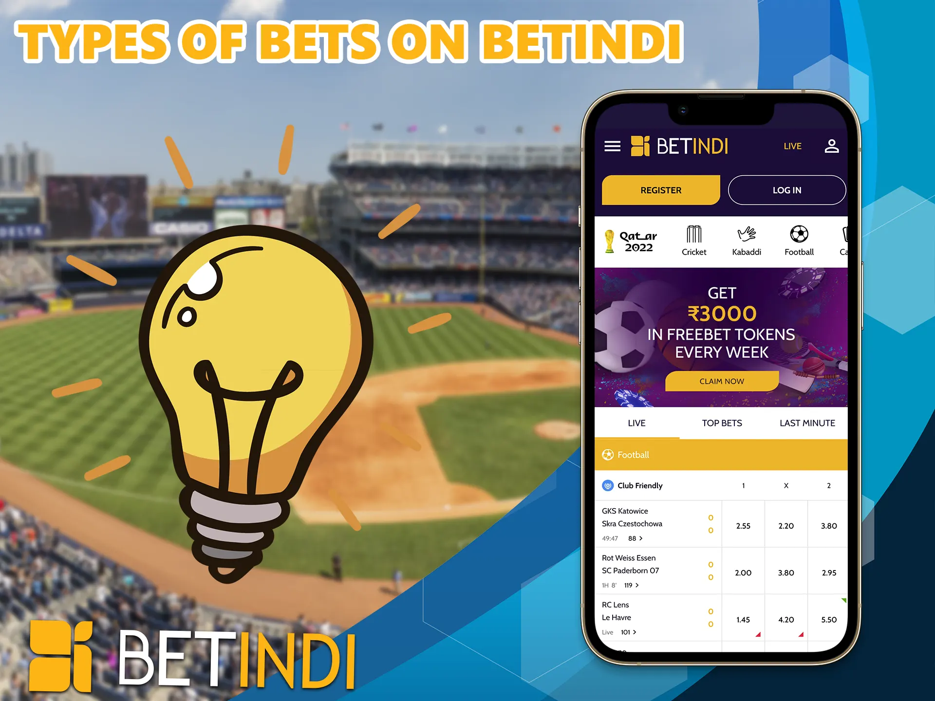 A wide range of outcomes in almost any event awaits you in the BetIndi mobile app.