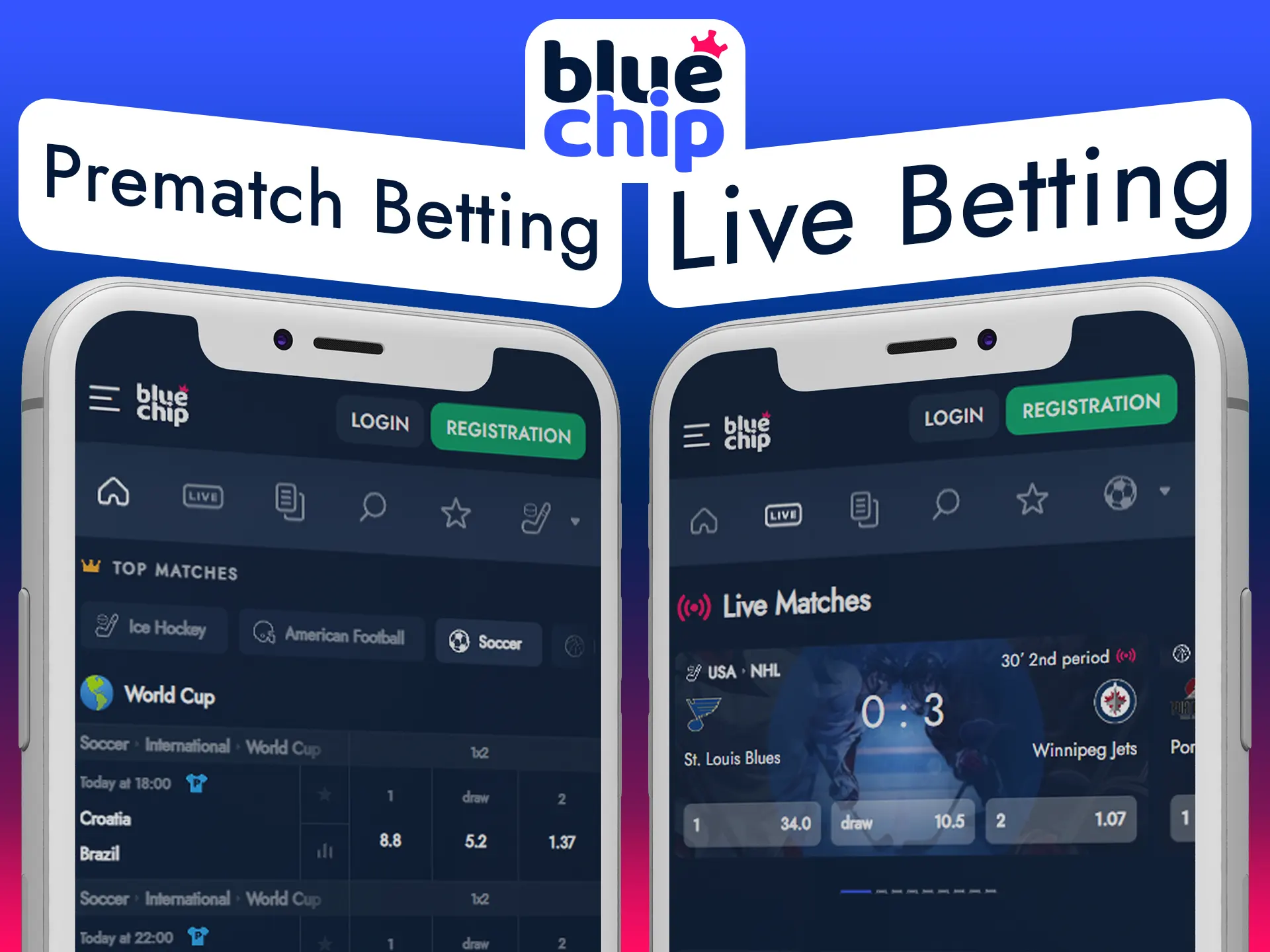 Choose how to bet with Bluechip app.