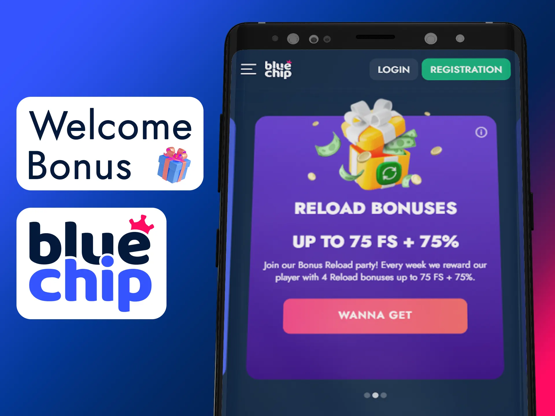 Get your welcome bonus after registration in app.