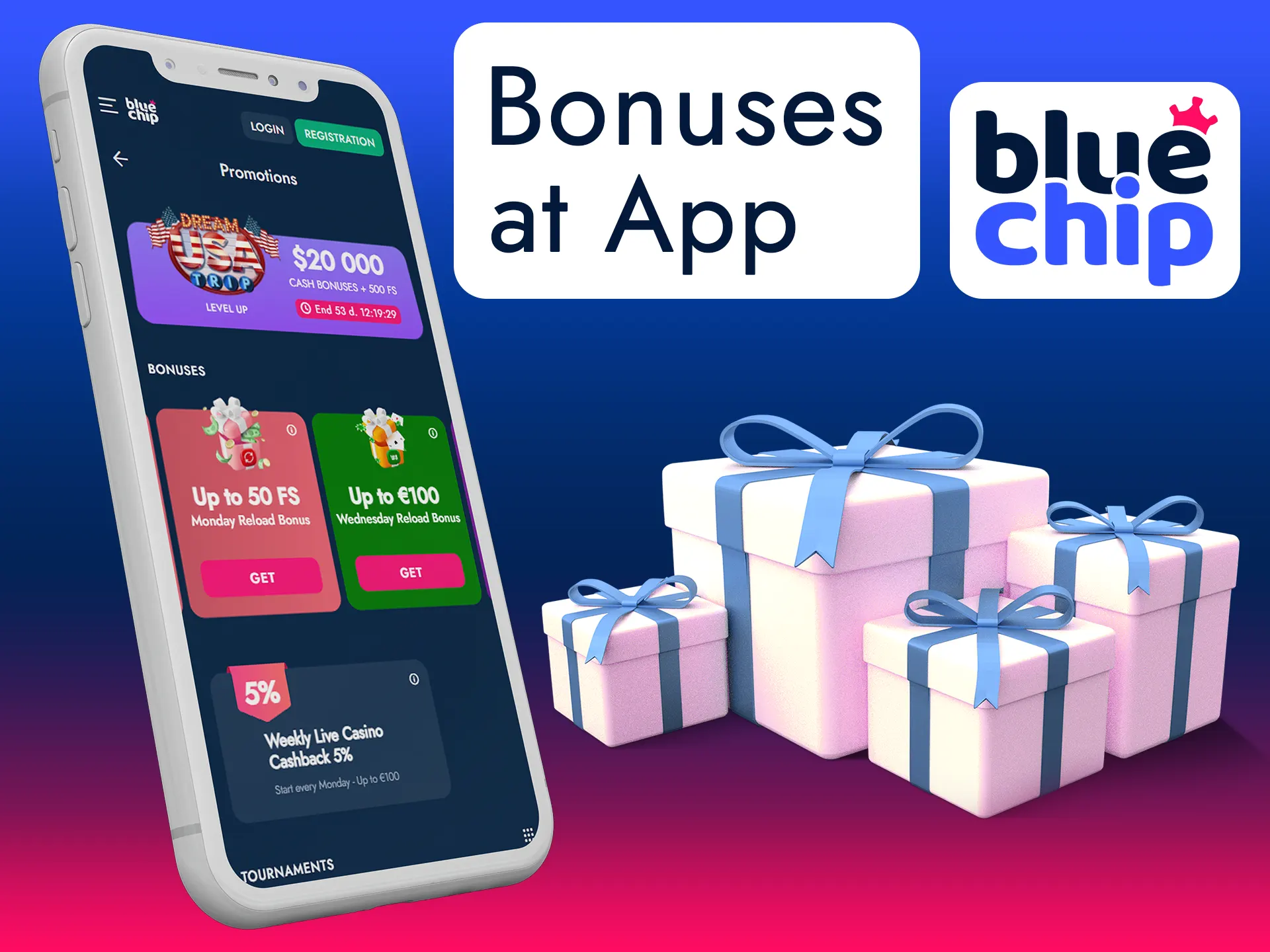 Get exclusive bonuses by playing in app.