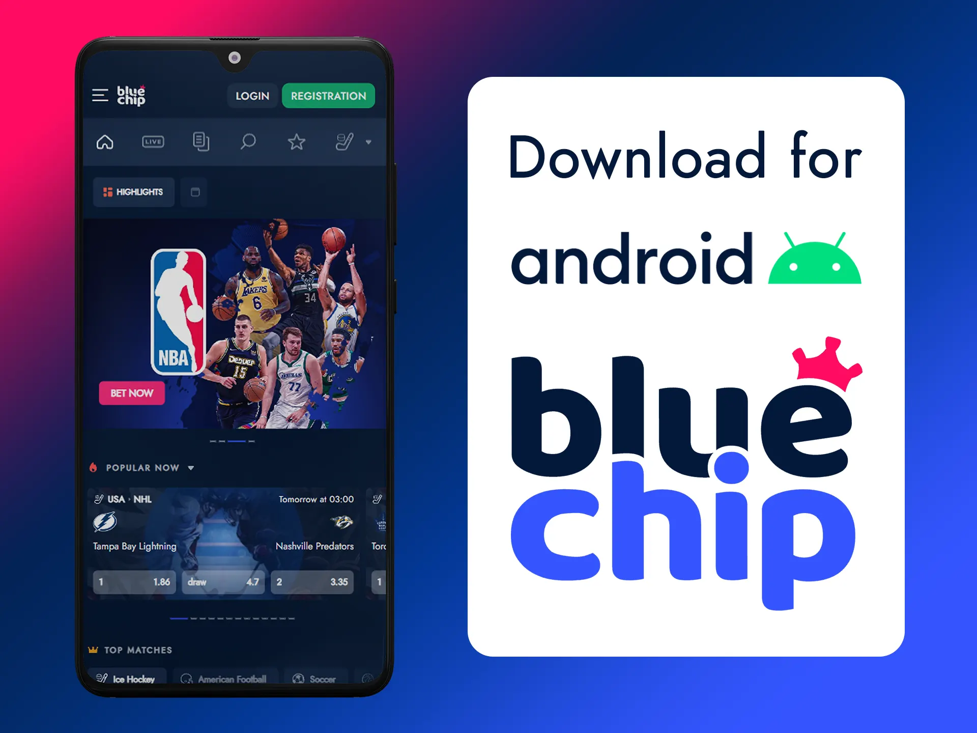 Download Bluechip app on all of the your Android devices.