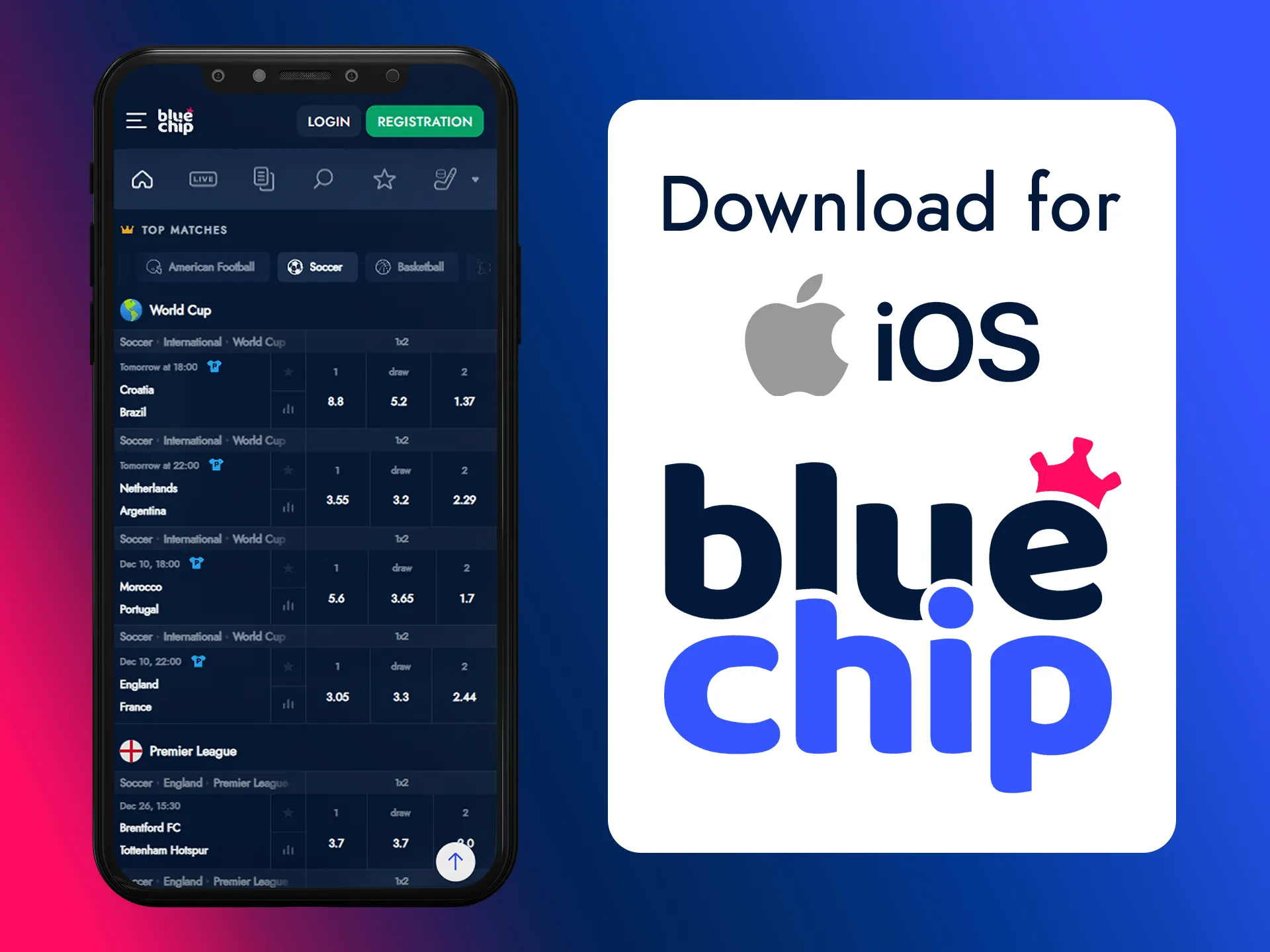 Bet with comfort using iOS Bluechip app.