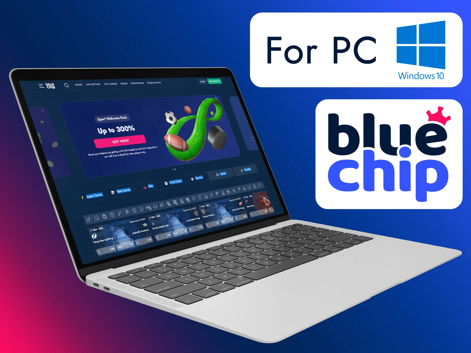 Bet at Bluechip website using your PC.