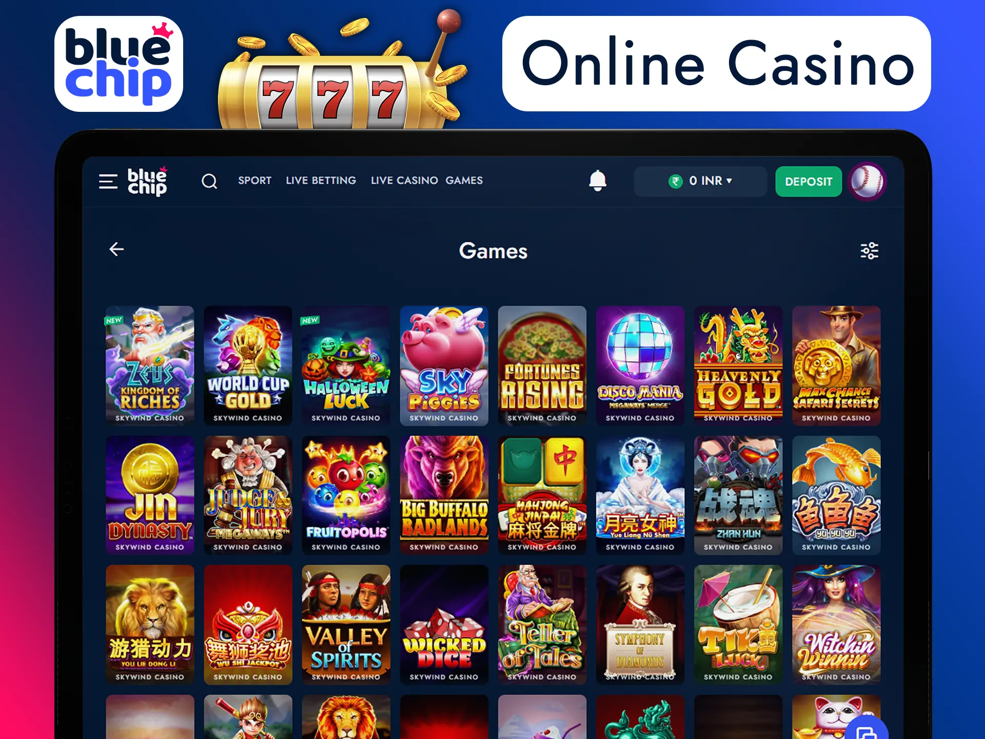 Play and win money at Bluechip casino.