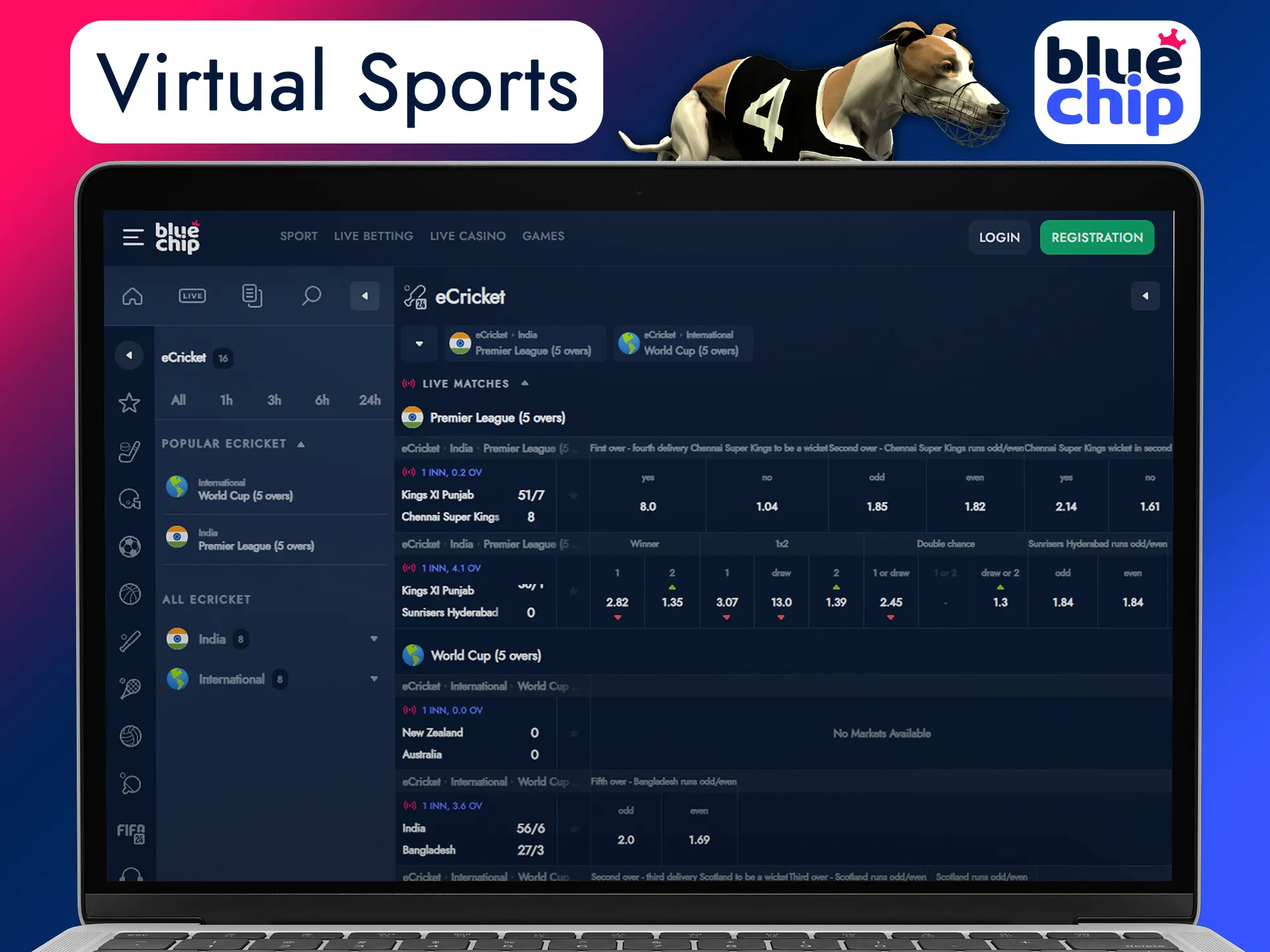 Bet on various of virtual sports at Bluechip.